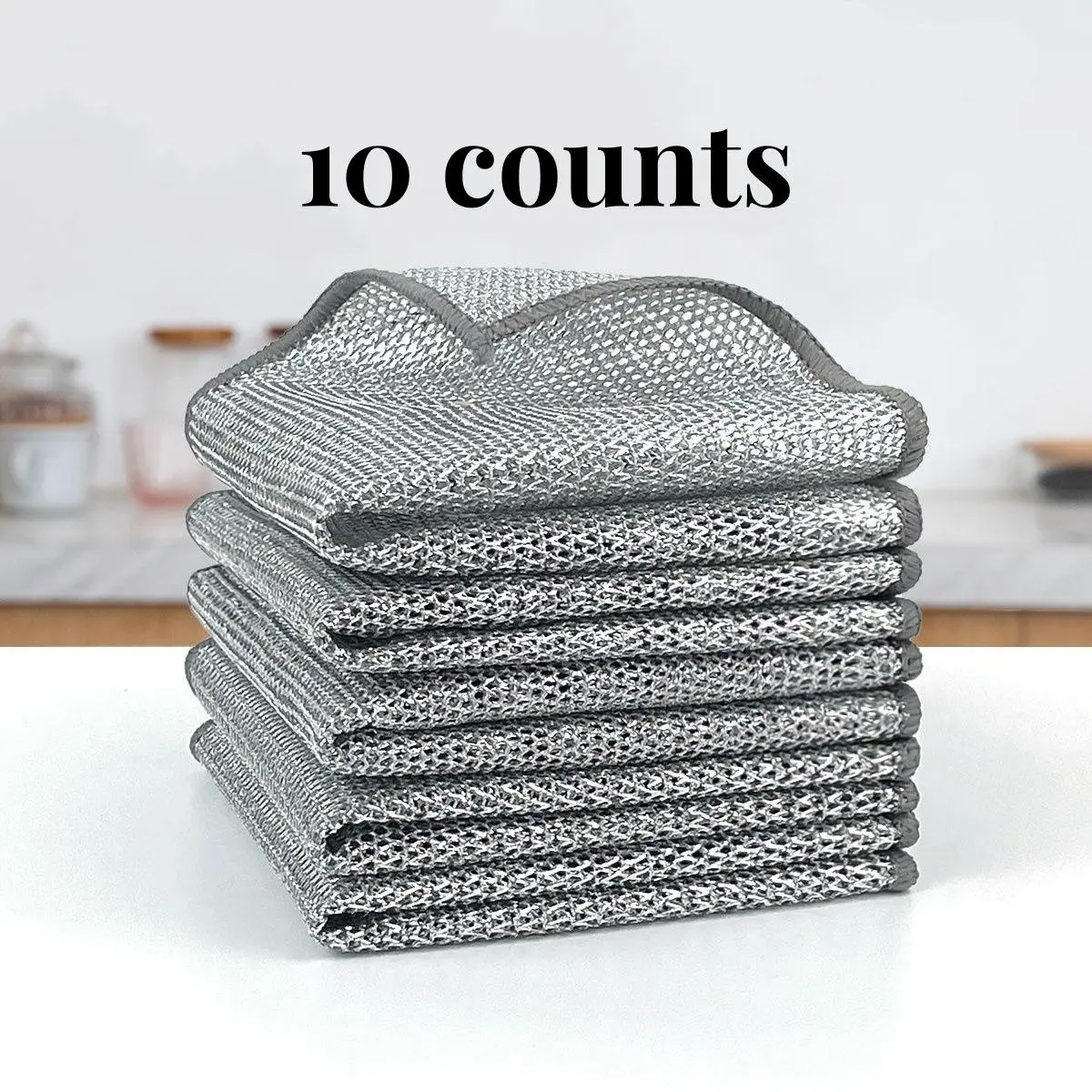10 Counts Dishwashing Rags，Multipurpose Non-Scratch Wire Dishcloths for Wet and Dry Use, Reusable Wire Cleaning Cloths for Kitchen, Sinks, and Pans Silver Removable, Washable & More