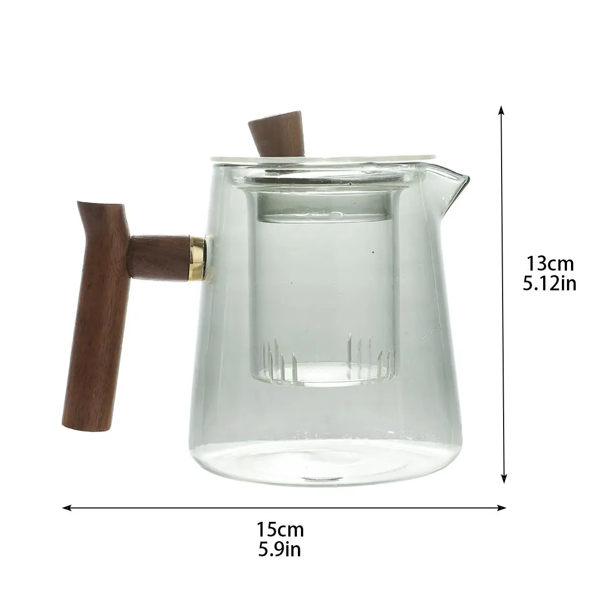 Glass Tea Pot with Wooden Handle, 1 Count Tea Separation Device, Heat Resistant Tea Pot for Home Office Use, Tea Making Tool, Glass Teapot