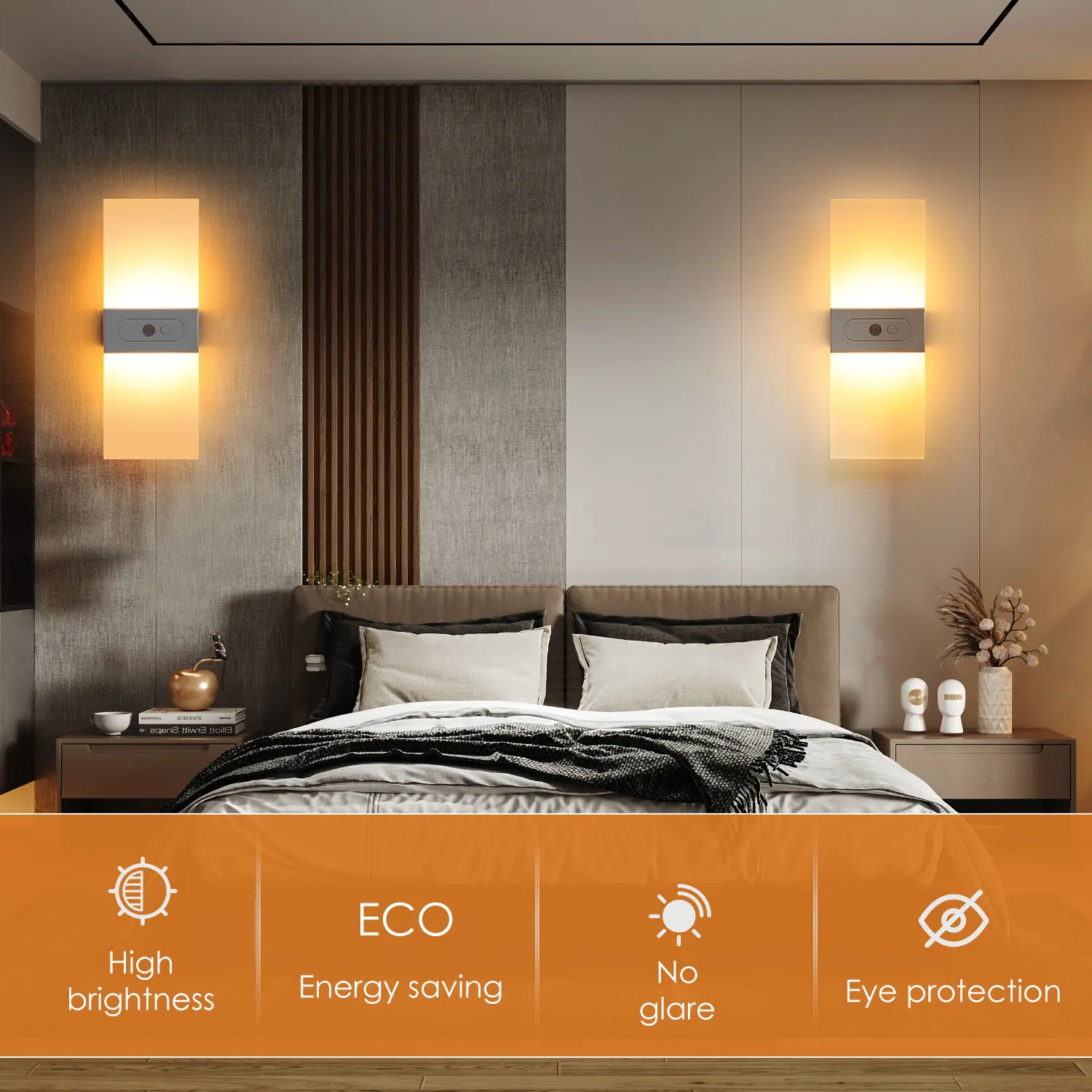 6000K Warm White Motion Sensor Wall Sconce – Battery‑Powered, USB‑Rechargeable Wireless Indoor Night Light for Hallway, Stairs & Living Room