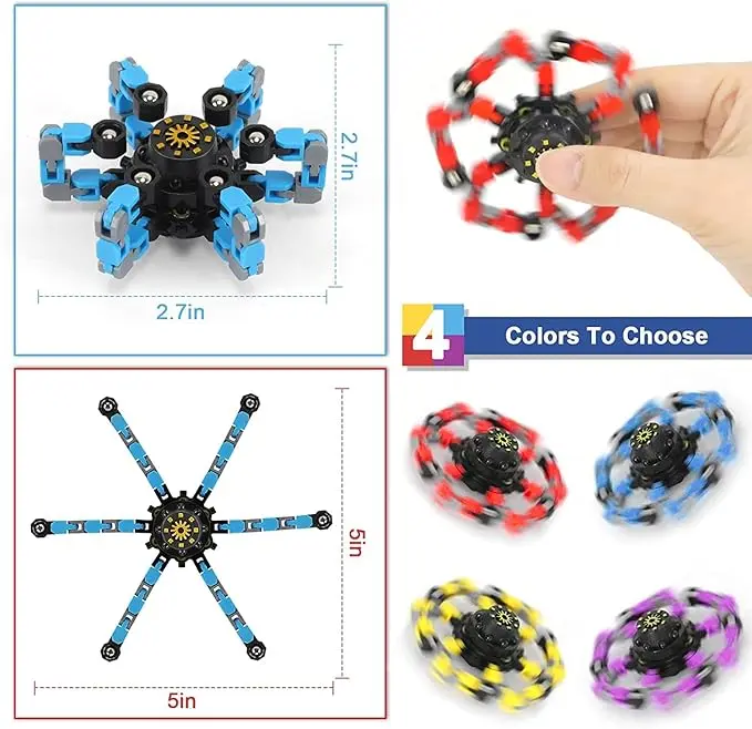 Global hot styleTransformable Fidget Spinner Toys 4 Pack Sensory ADHD & Autism Fidget Toys for Kids Teens & Adults Shape Shifting Anti Anxiety Stress Relief Toy Party Favors & Classroom for Boys & Girls