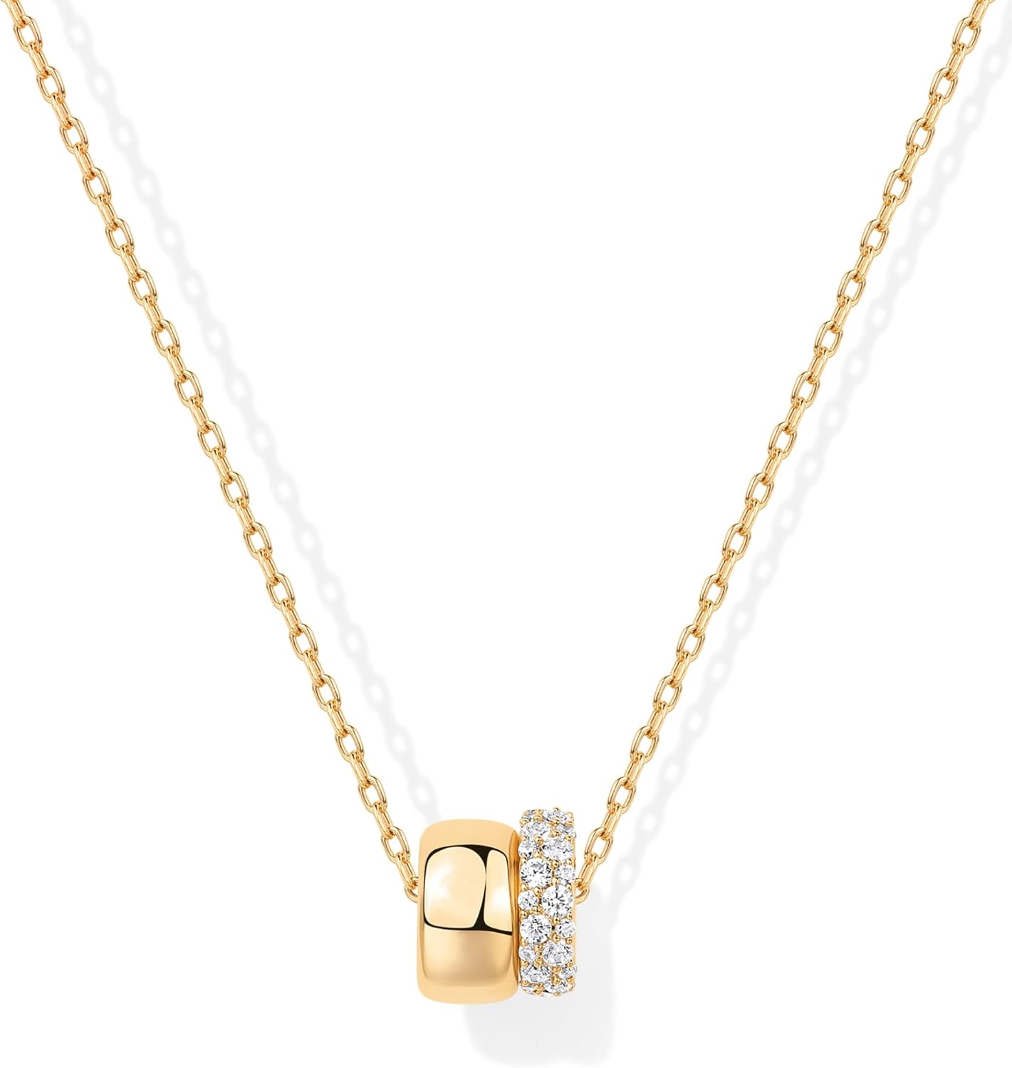 🔥2026 Global BestsellerPAVOI 18K Gold Plated Pendant Necklace for Women | Two Distinct Rondelle Pendants with Cubic Zirconia | Sliding Chain Pendant | Trendy Fashion Jewelry