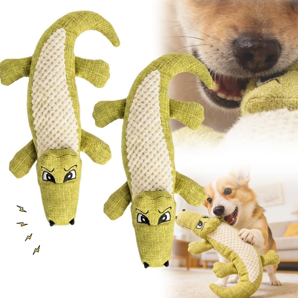 Indestructible Dog Toys for Aggressive Chewers, 2026 New Crocodile Plush Dog Toy, Durable Alligator Teething Dog Toy, Interactive Stuffed Dog Toy for Small Medium Large Dogs (2PCS, Blue+Red)