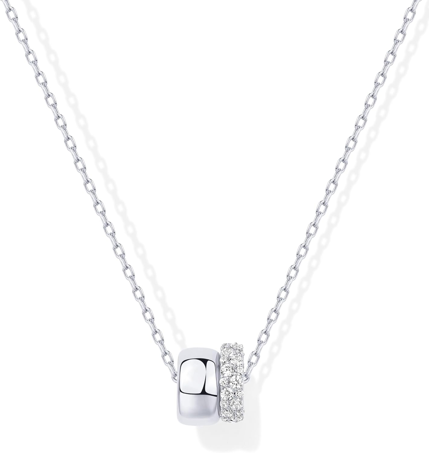 🔥2026 Global BestsellerPAVOI 18K Gold Plated Pendant Necklace for Women | Two Distinct Rondelle Pendants with Cubic Zirconia | Sliding Chain Pendant | Trendy Fashion Jewelry