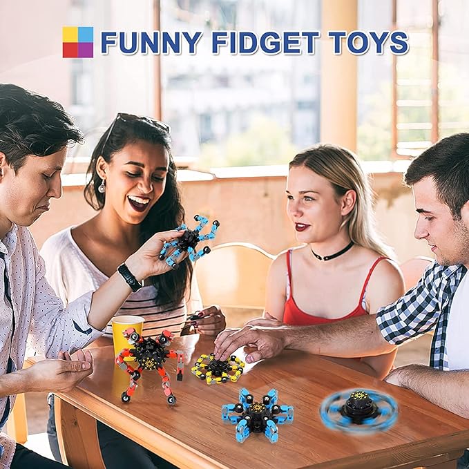 Transformable Fidget Spinner Toys 4 Pack Sensory ADHD & Autism Fidget Toys for Kids Teens & Adults Shape Shifting Anti Anxiety Stress Relief Toy Party Favors & Classroom for Boys & Girls
