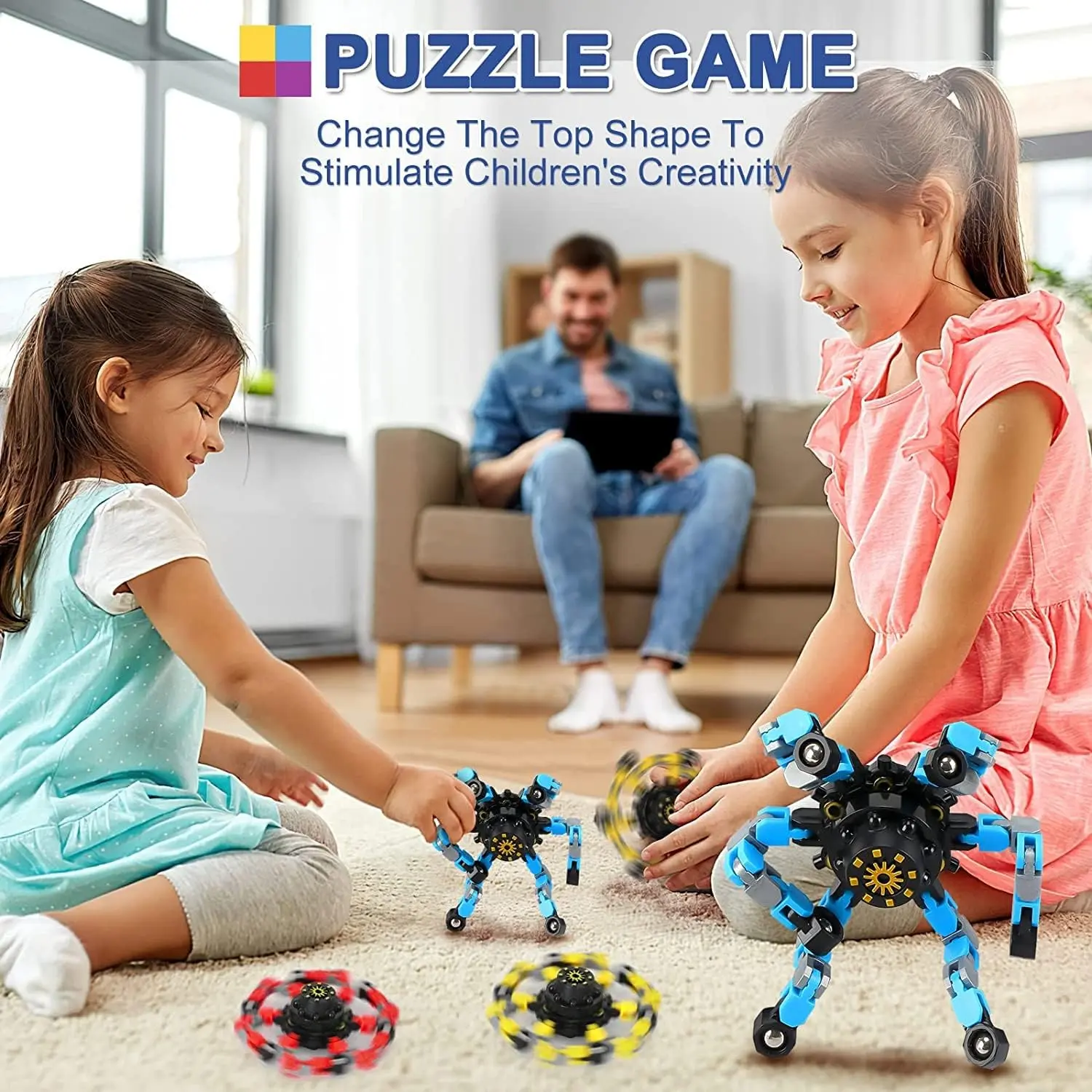 Global hot styleTransformable Fidget Spinner Toys 4 Pack Sensory ADHD & Autism Fidget Toys for Kids Teens & Adults Shape Shifting Anti Anxiety Stress Relief Toy Party Favors & Classroom for Boys & Girls