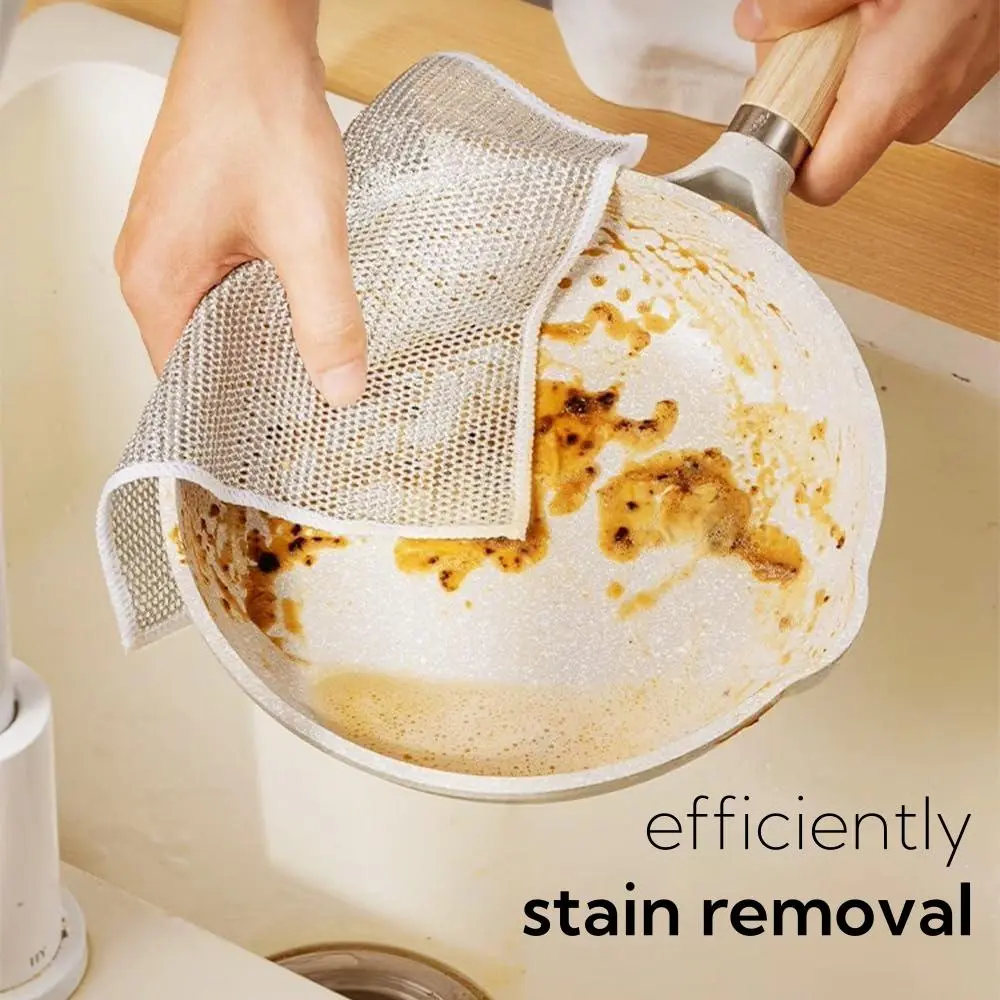 10 Counts Dishwashing Rags，Multipurpose Non-Scratch Wire Dishcloths for Wet and Dry Use, Reusable Wire Cleaning Cloths for Kitchen, Sinks, and Pans Silver Removable, Washable & More