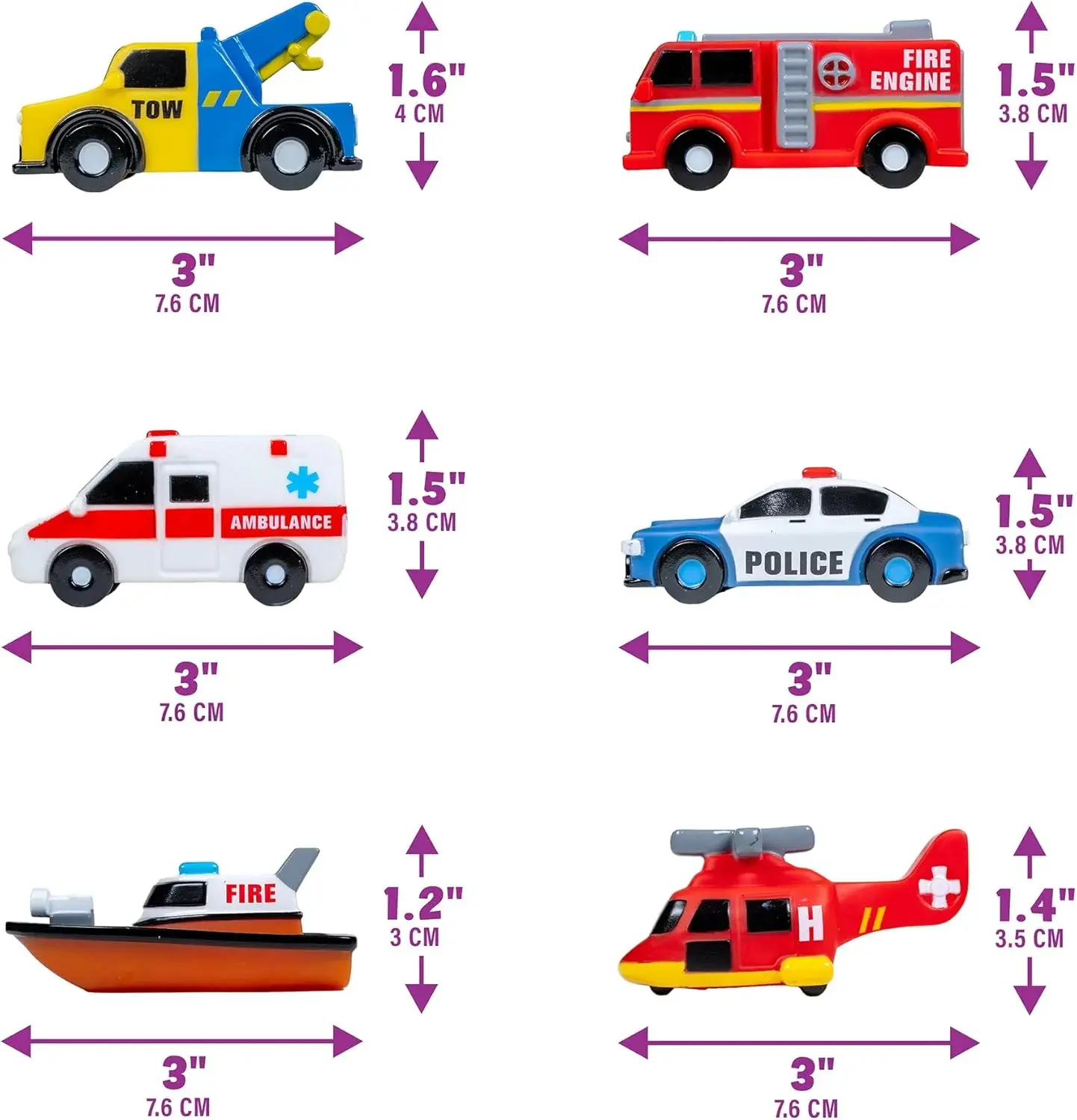 Emergency Cars Light Up Bath Toys 6 Pack Water Activated Flashing Colors Soft Squeezable Sensory Toys for Kids Bath Fun in the Tub