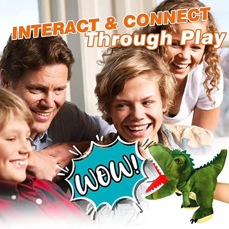 Dinosaur Hand Puppets Interactive Toy 11.8 Inch Plush Stuffed Animals with Open Movable Mouth, Stuffed Animal Puppets Interactive Toy Storytelling Gifts for Birthday,Imaginative Play, Girls, Boys