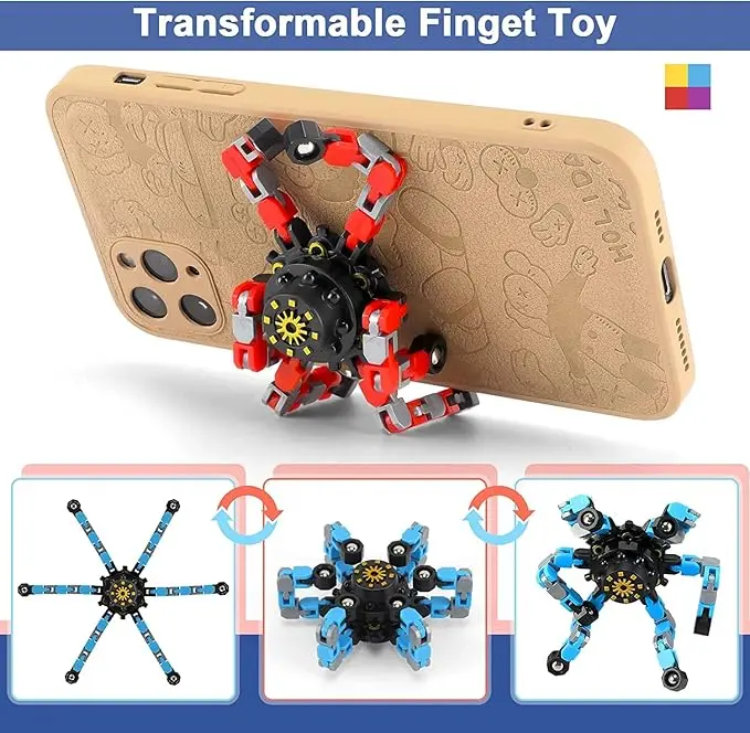 Global hot styleTransformable Fidget Spinner Toys 4 Pack Sensory ADHD & Autism Fidget Toys for Kids Teens & Adults Shape Shifting Anti Anxiety Stress Relief Toy Party Favors & Classroom for Boys & Girls