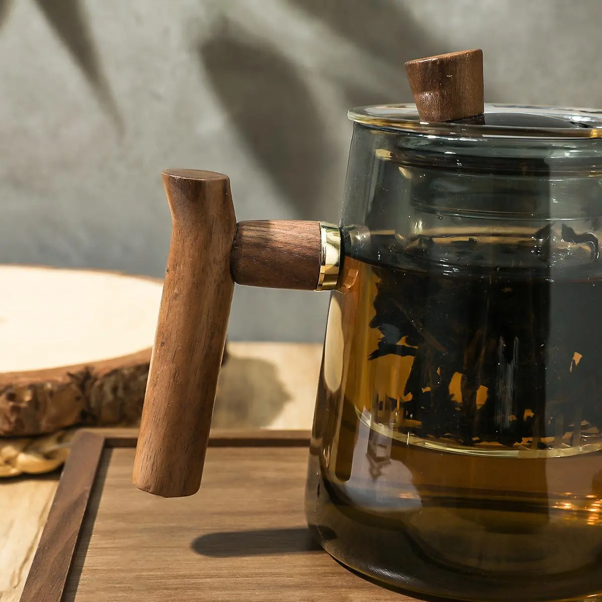 Glass Tea Pot with Wooden Handle, 1 Count Tea Separation Device, Heat Resistant Tea Pot for Home Office Use, Tea Making Tool, Glass Teapot