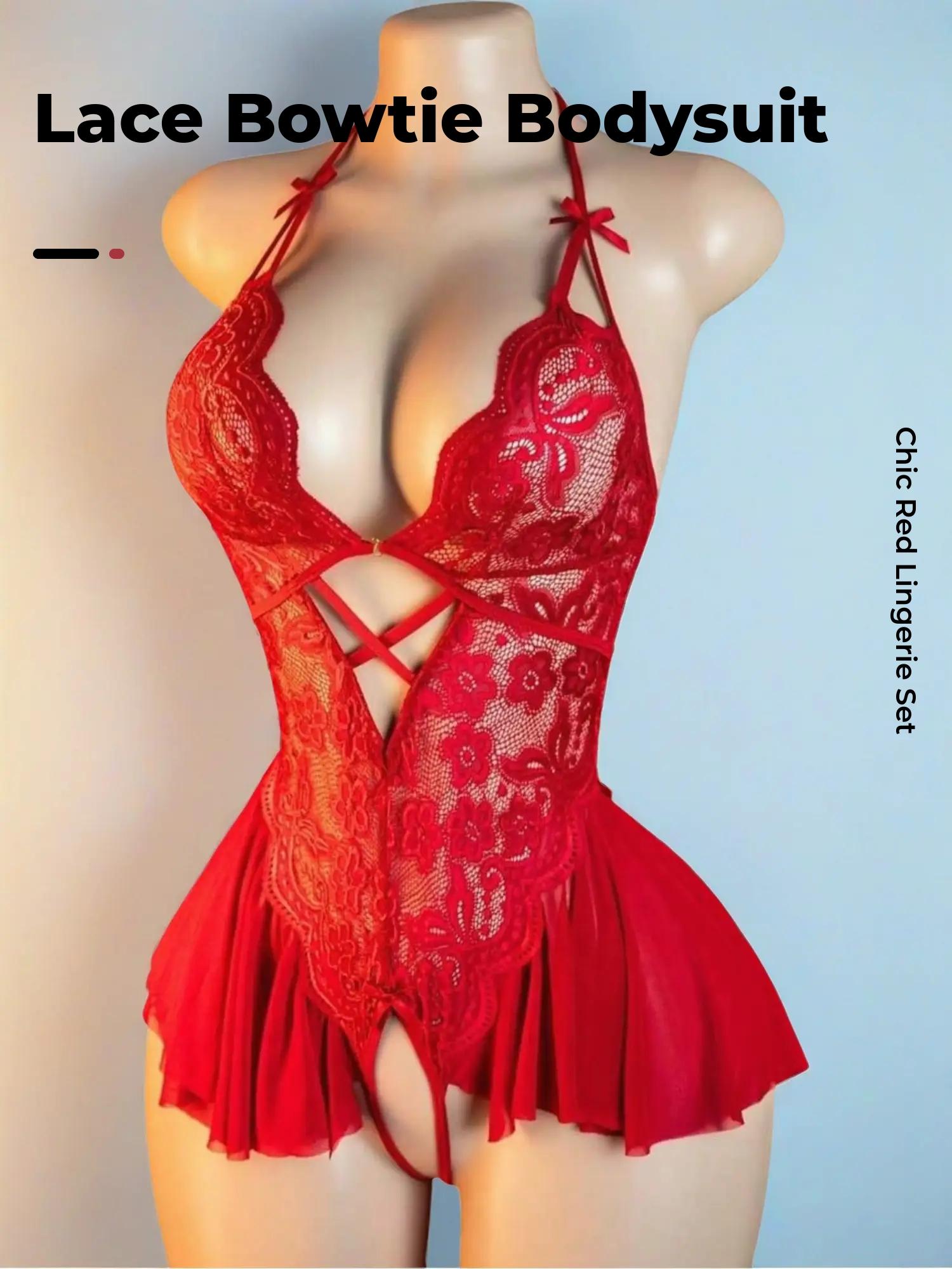 Women's Sexy One-Piece Floral Lace Bow Tie, Fitted All-Season Fashion, Perfect for Casual Wear & Stylish Occasions