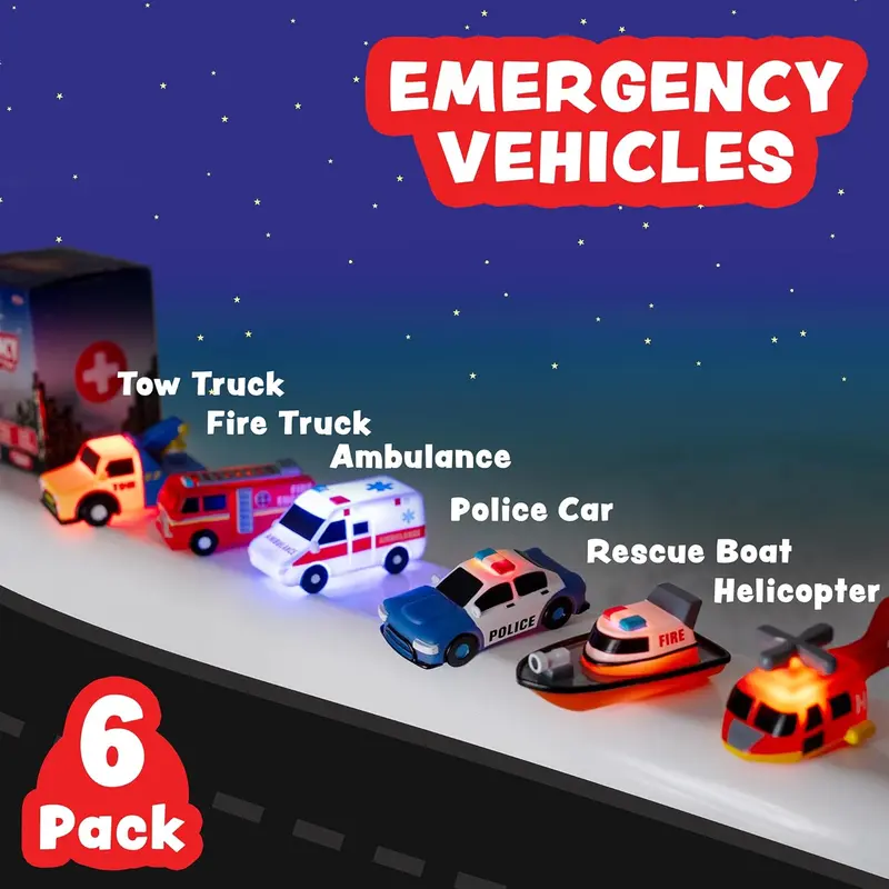 Emergency Cars Light Up Bath Toys 6 Pack Water Activated Flashing Colors Soft Squeezable Sensory Toys for Kids Bath Fun in the Tub