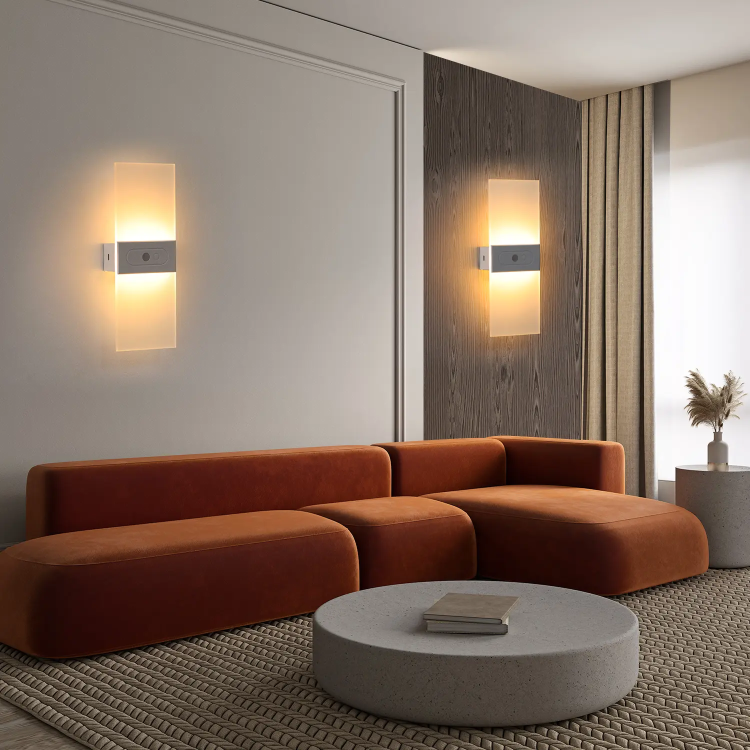 6000K Warm White Motion Sensor Wall Sconce – Battery‑Powered, USB‑Rechargeable Wireless Indoor Night Light for Hallway, Stairs & Living Room