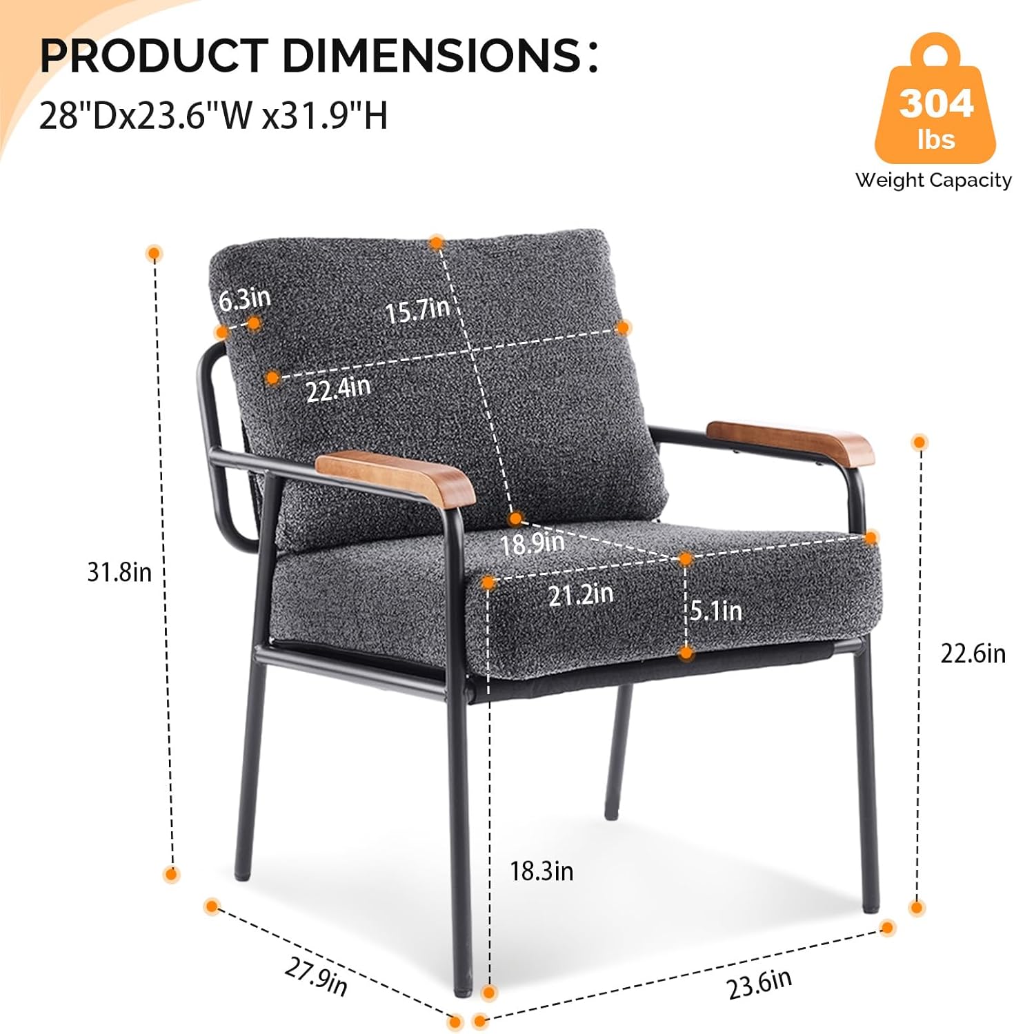 Mid-Century Modern Accent Armchiar for Small Space