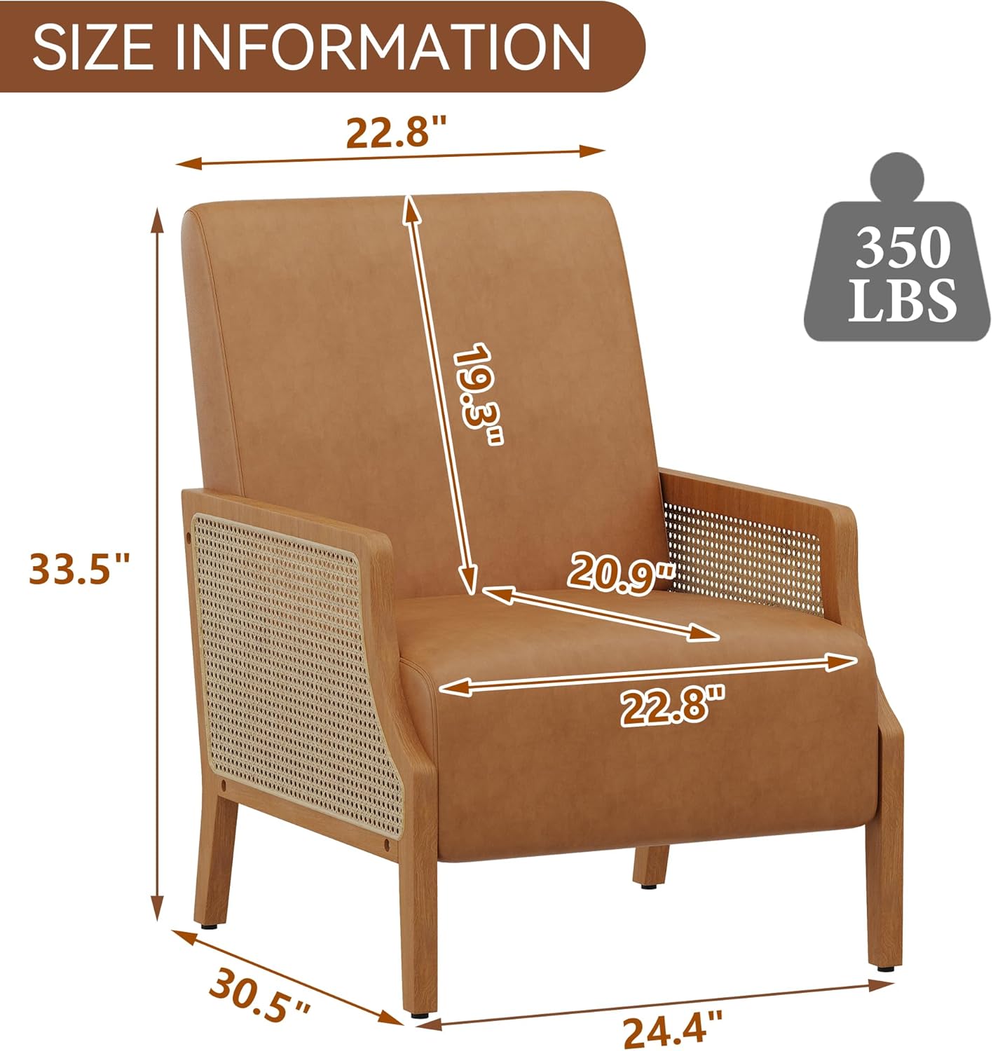 Mid Century Accent Chair Set of 2 with Rattan Armrest