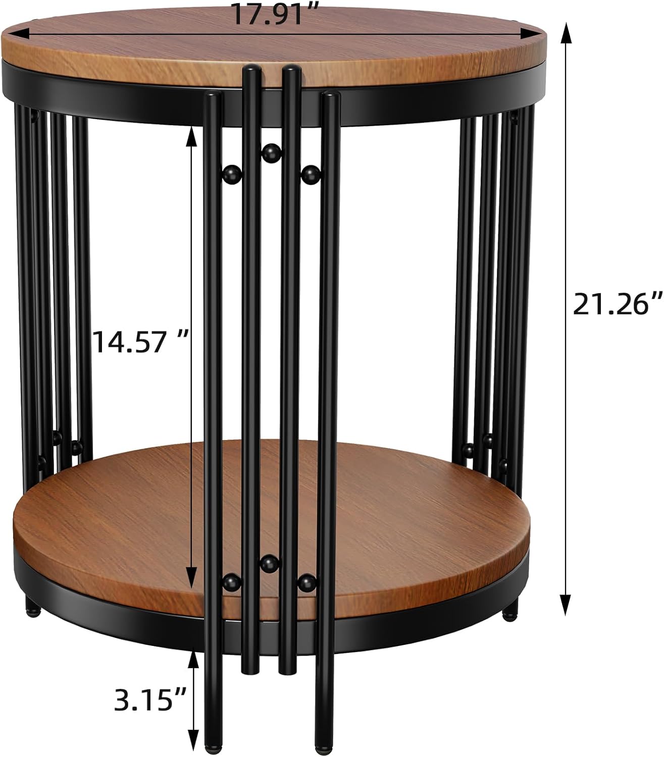 Round Side Table Bed Side Table/NightStand with 2-Tier Storage Shelves