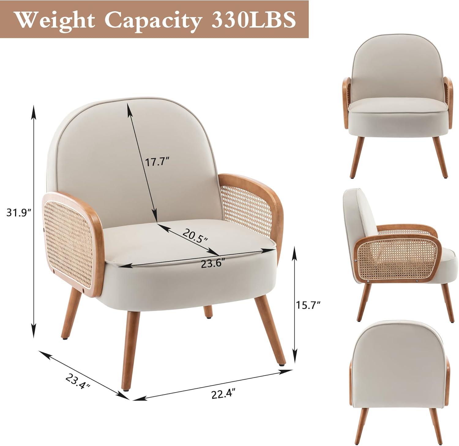 Mid Century Modern Accent Chair Armchair with Rattan Arms