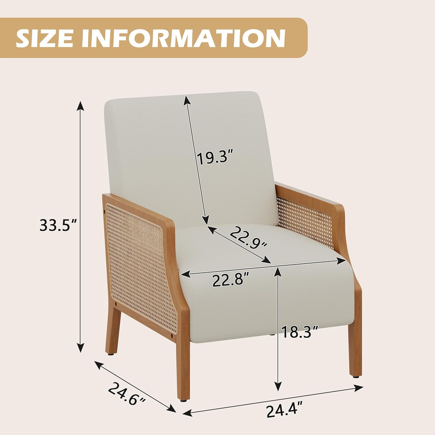 Mid Century Accent Chair Set of 2 with Rattan Armrest