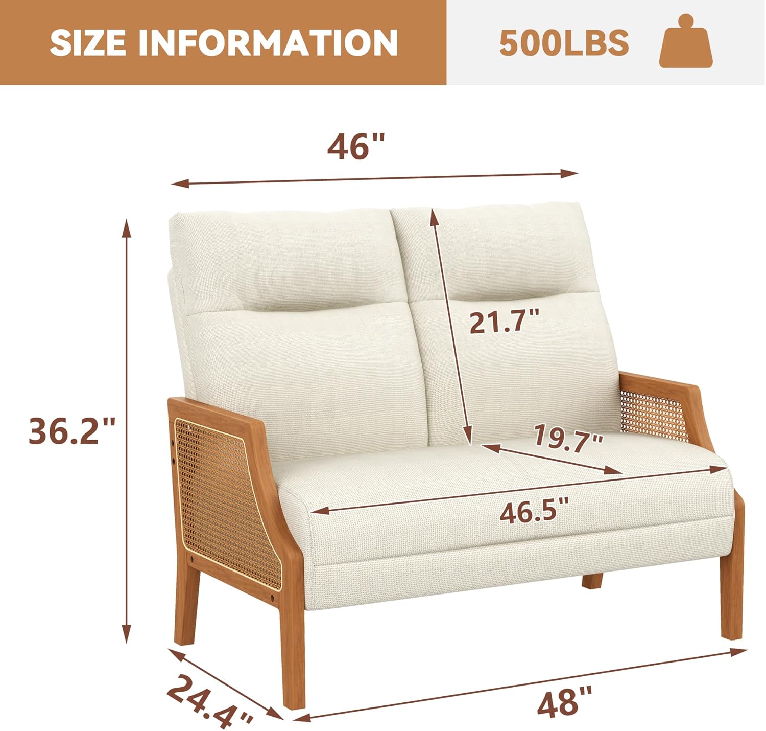 Sectional Loveseat with Accent Chairs with Rattan Armrest