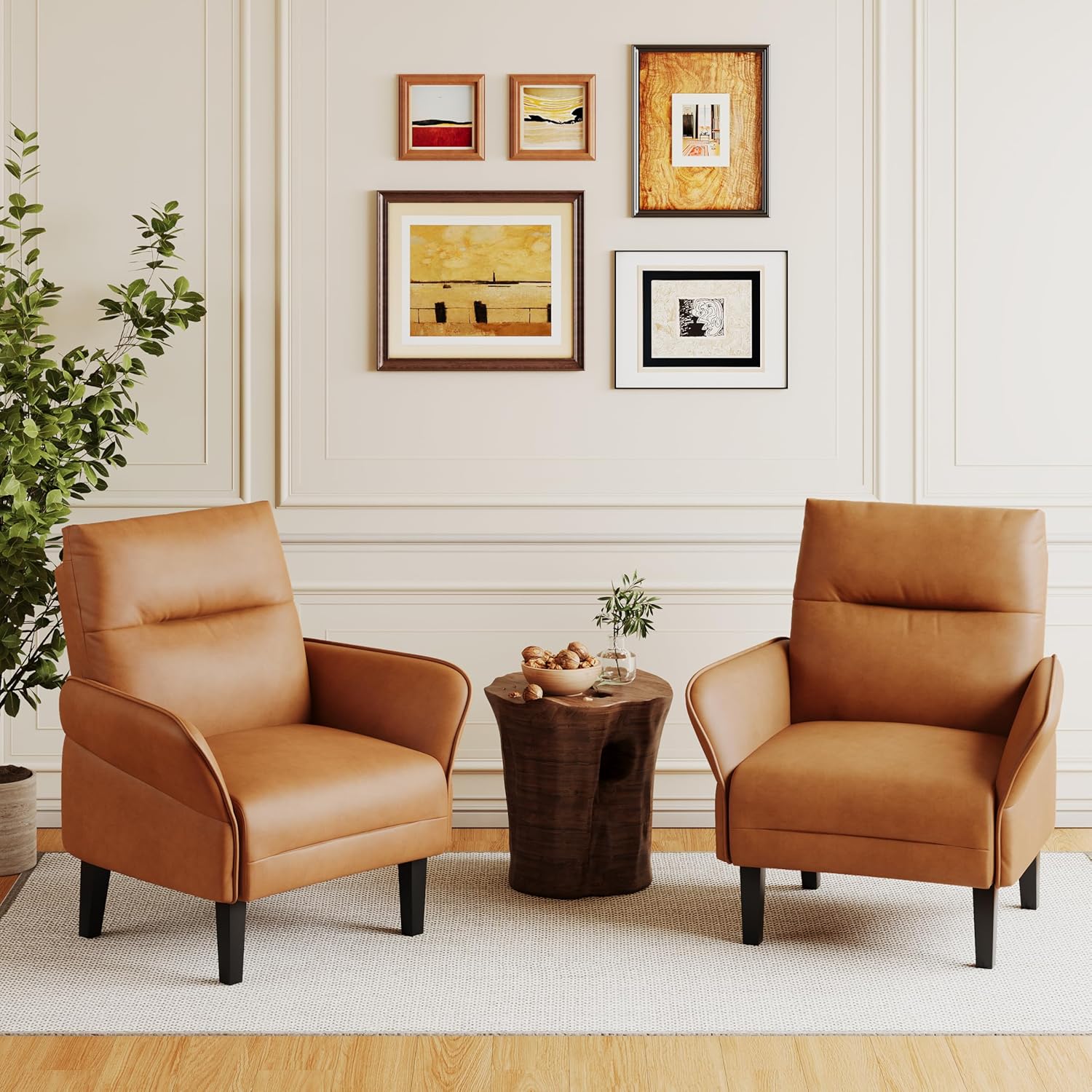 Morden Accent Chair with PU Leather Armrest