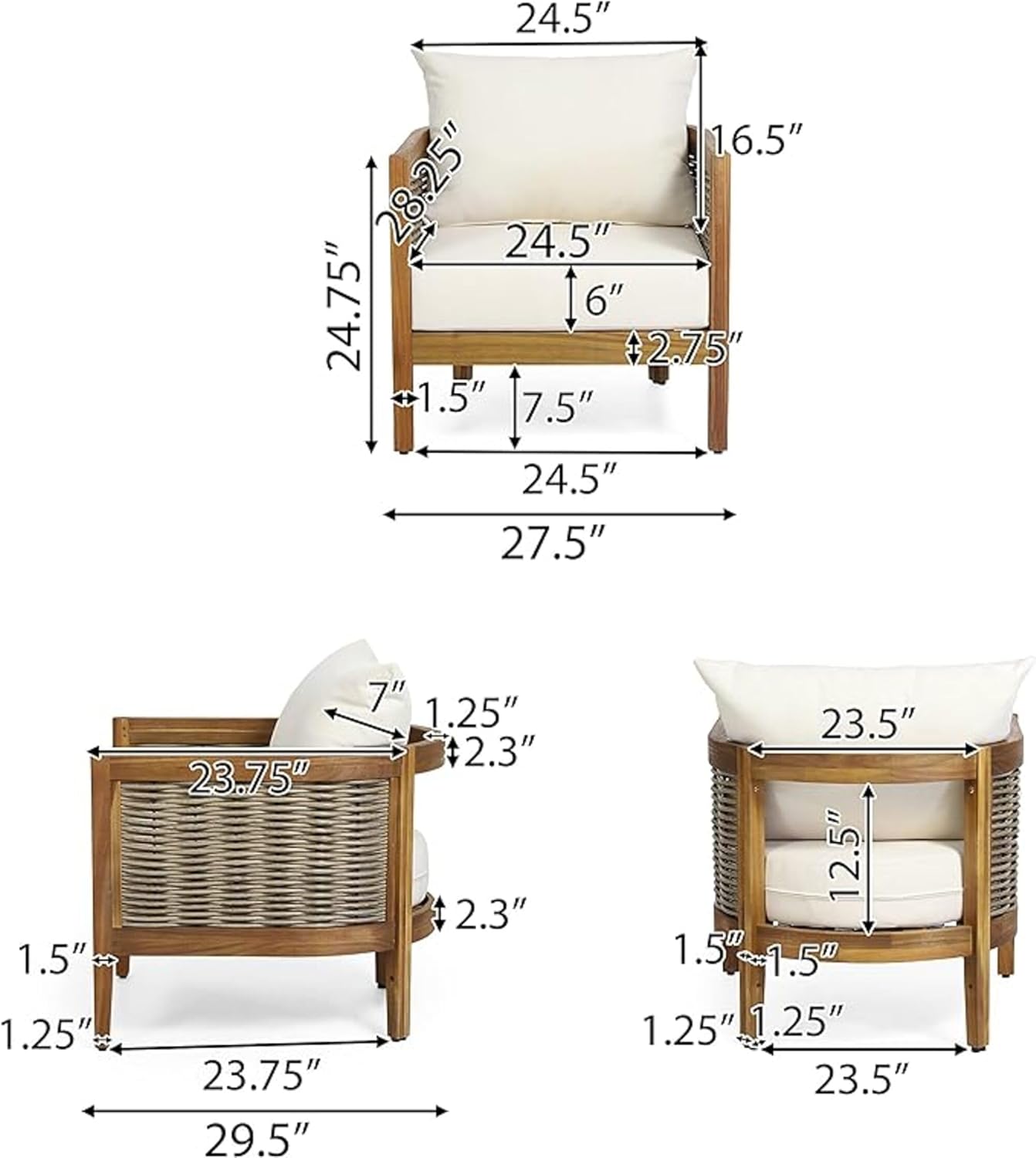 5-Piece Outdoor Acacia Wood Wicker Conversation Set with 3 Seater Sofa,Loveseat,2 Chairs and Coffetable for Backyard