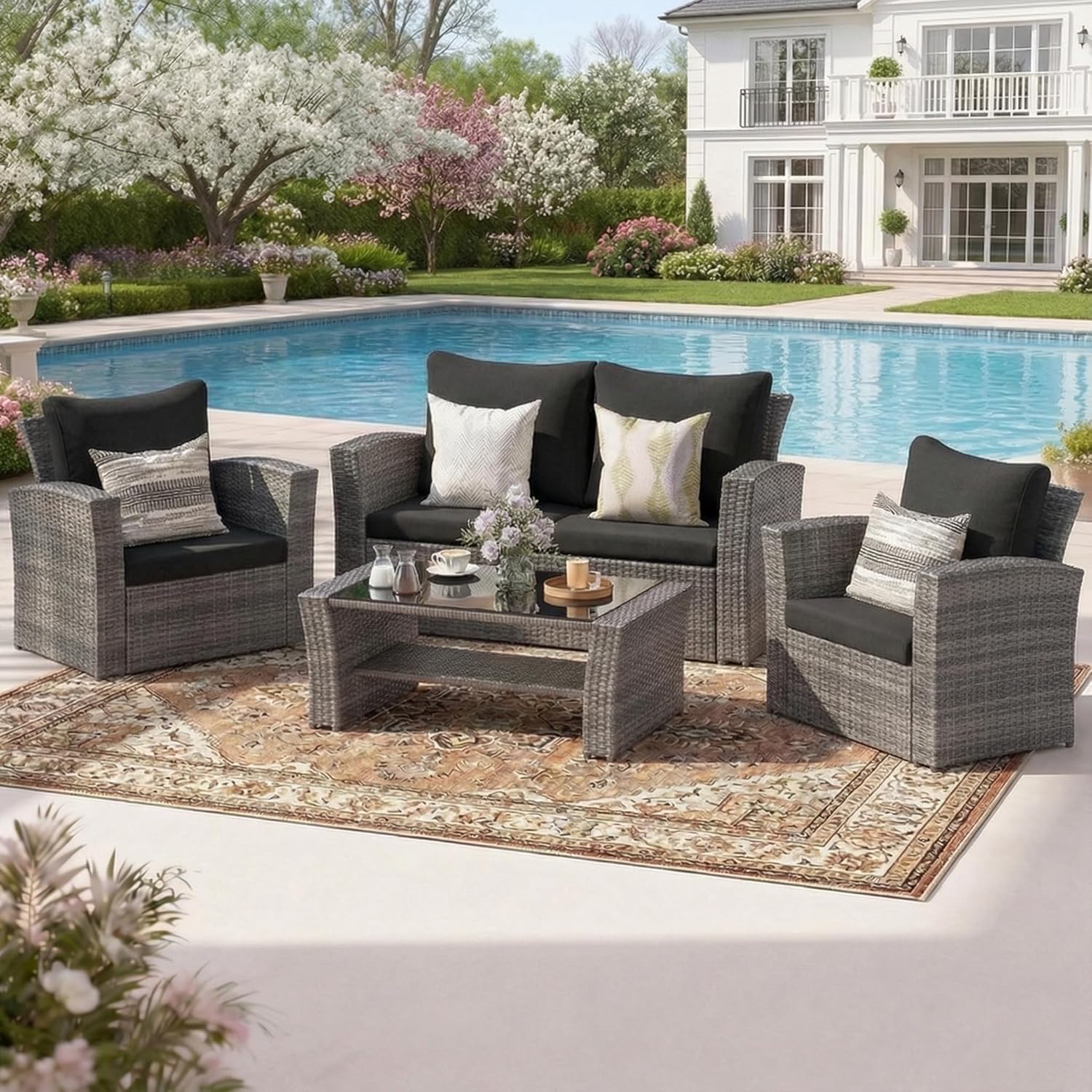 Wicker Outdoor Patio Conversation Furniture Set