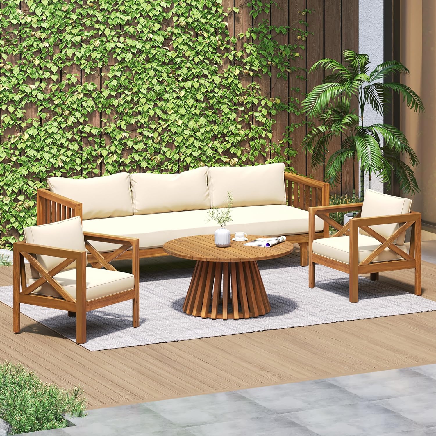 Outdoor 4-Piece Acacia Wood Conversation Set