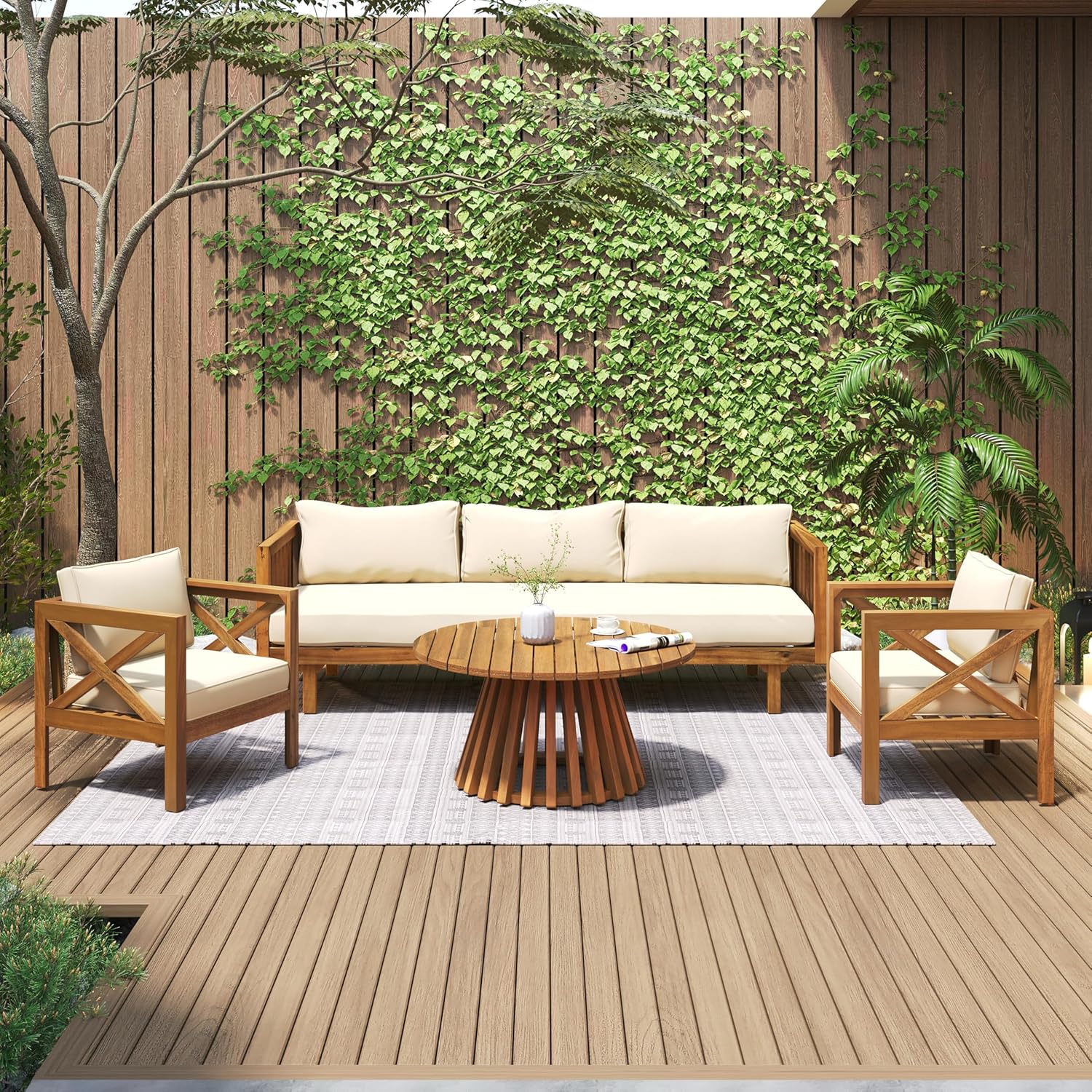 Outdoor 4-Piece Acacia Wood Conversation Set