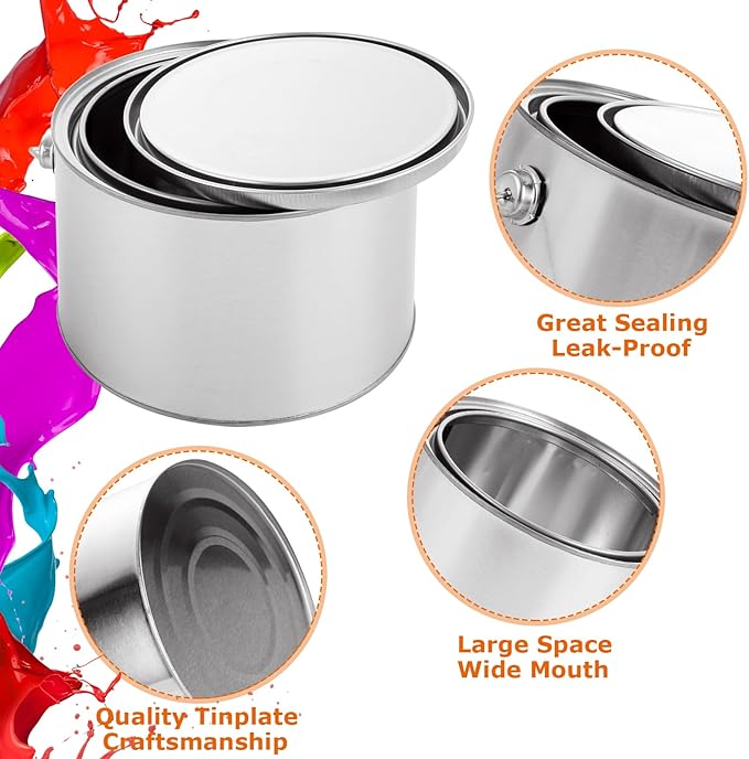 4 Pack 2 Quart Paint Cans with Lids & Handles Paint Bucket for Painting Metal Paint Containers with Lids Empty Paint Cans 1/2 Gallon Paint Pail Paint Storage Containers for Leftover Paint