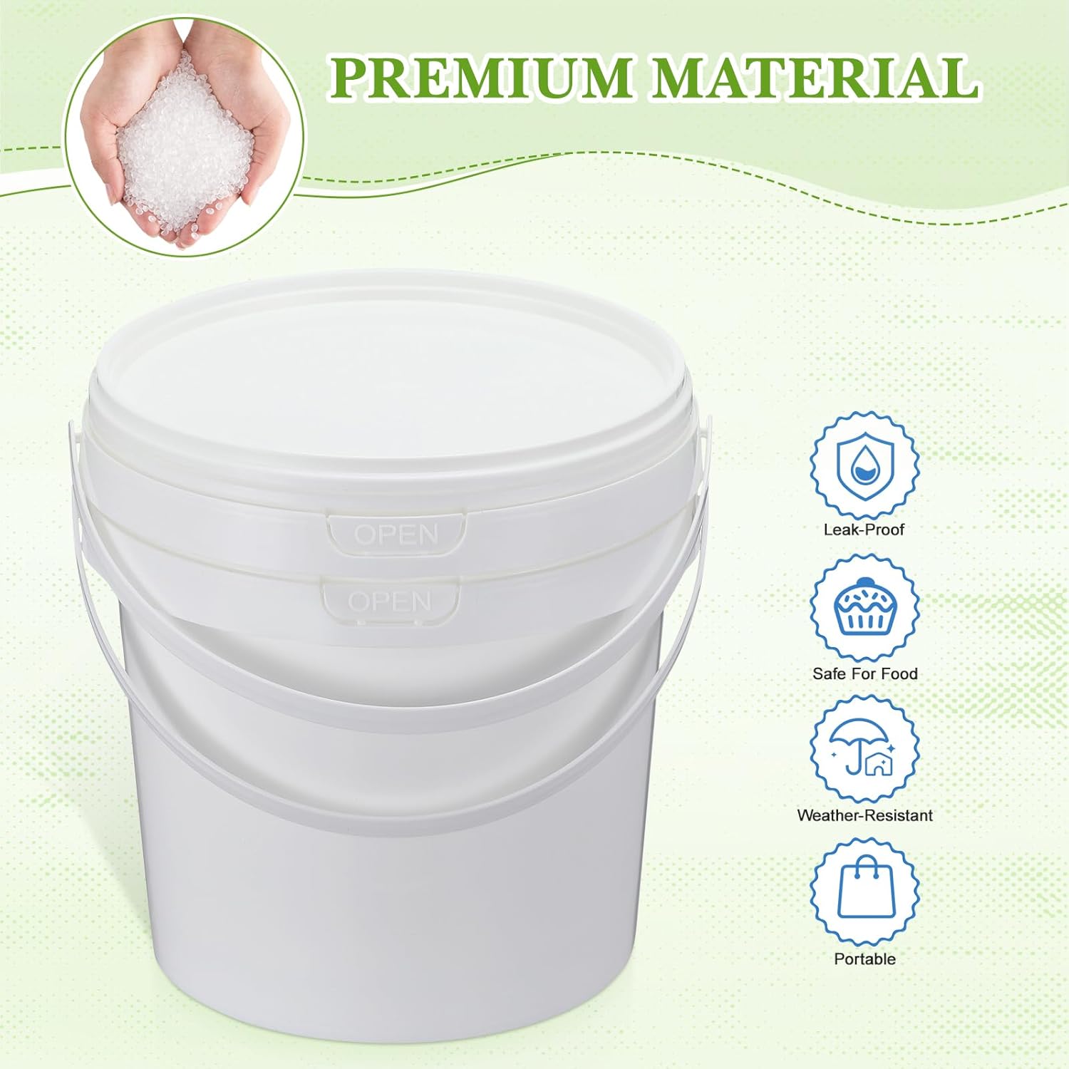 White Plastic Pail 2pcs White Plastic Bucket with Handle
