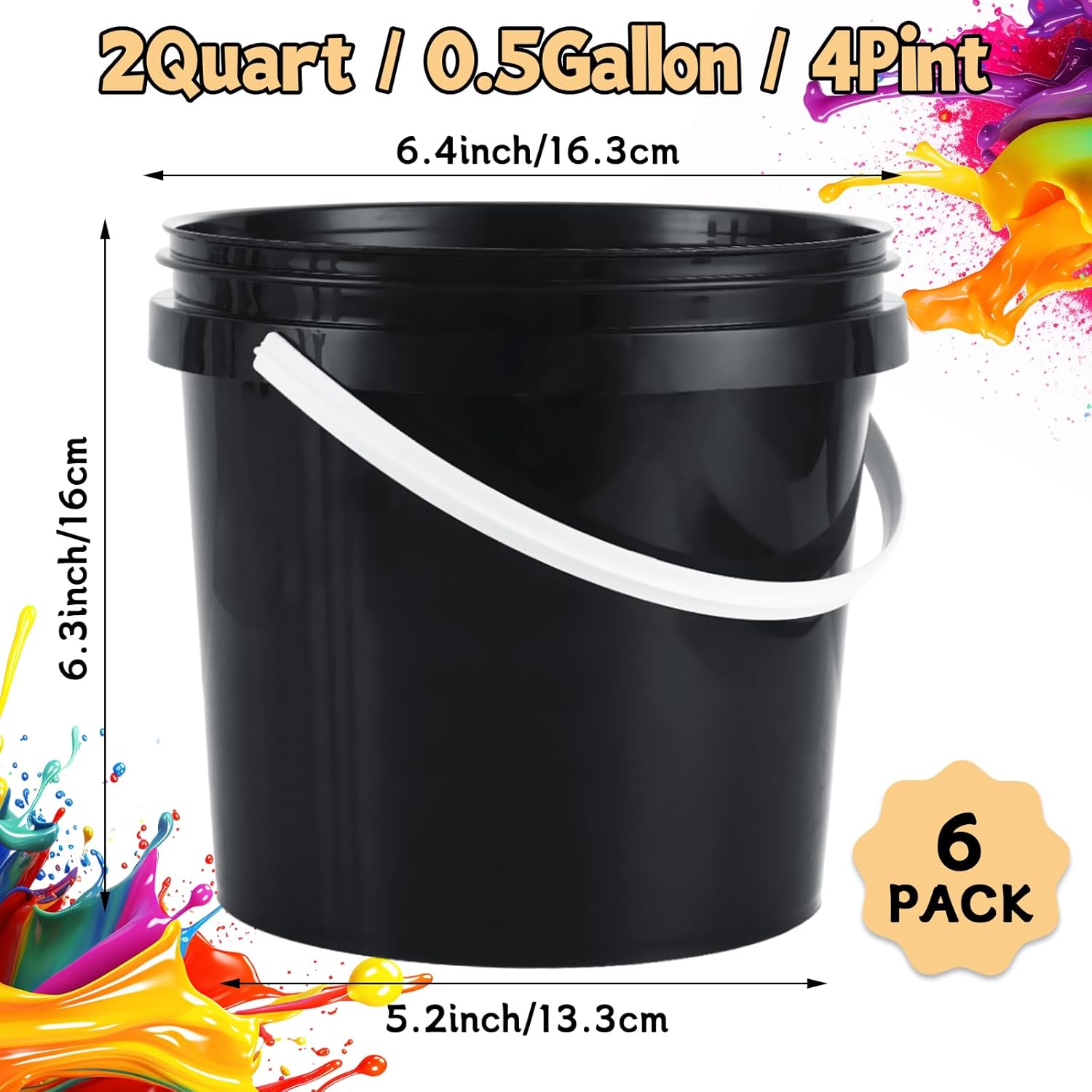 6 Pack Paint Bucket for Painting Plastic 2 Quart Paint Cans Touch Up Paint Containers with Lids & Handles 1/2 Gallon Paint Can Paint Storage Containers Empty Paint Cans Paint Pail for Leftover