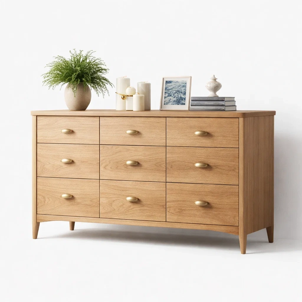 Classic Nine Drawer Wood Dresser-yavniro