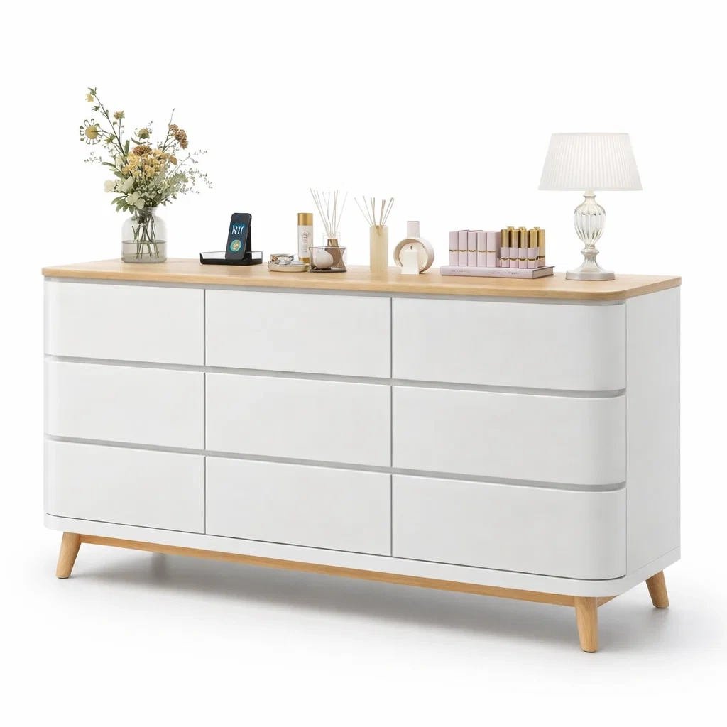 Modern Curved White Dresser-yavniro