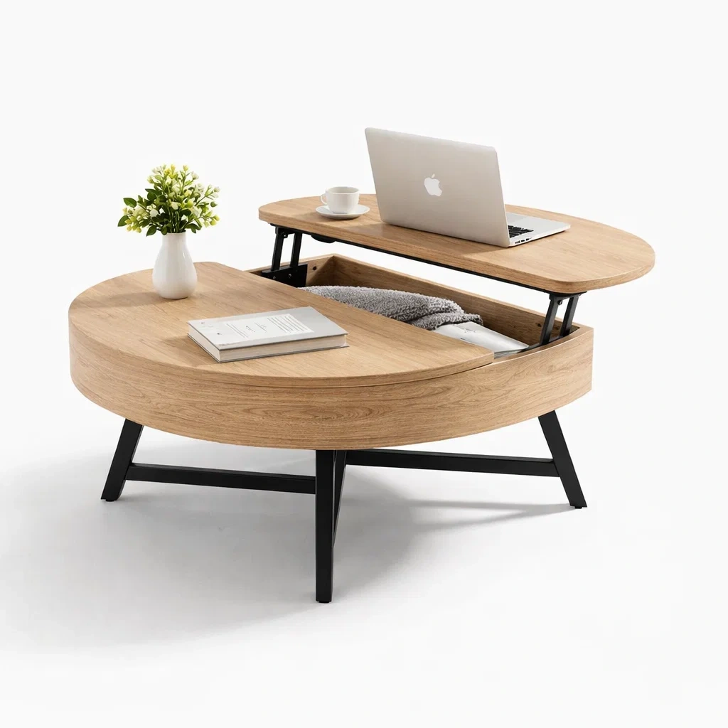 Round Lift Top Storage Coffee Table-yavniro