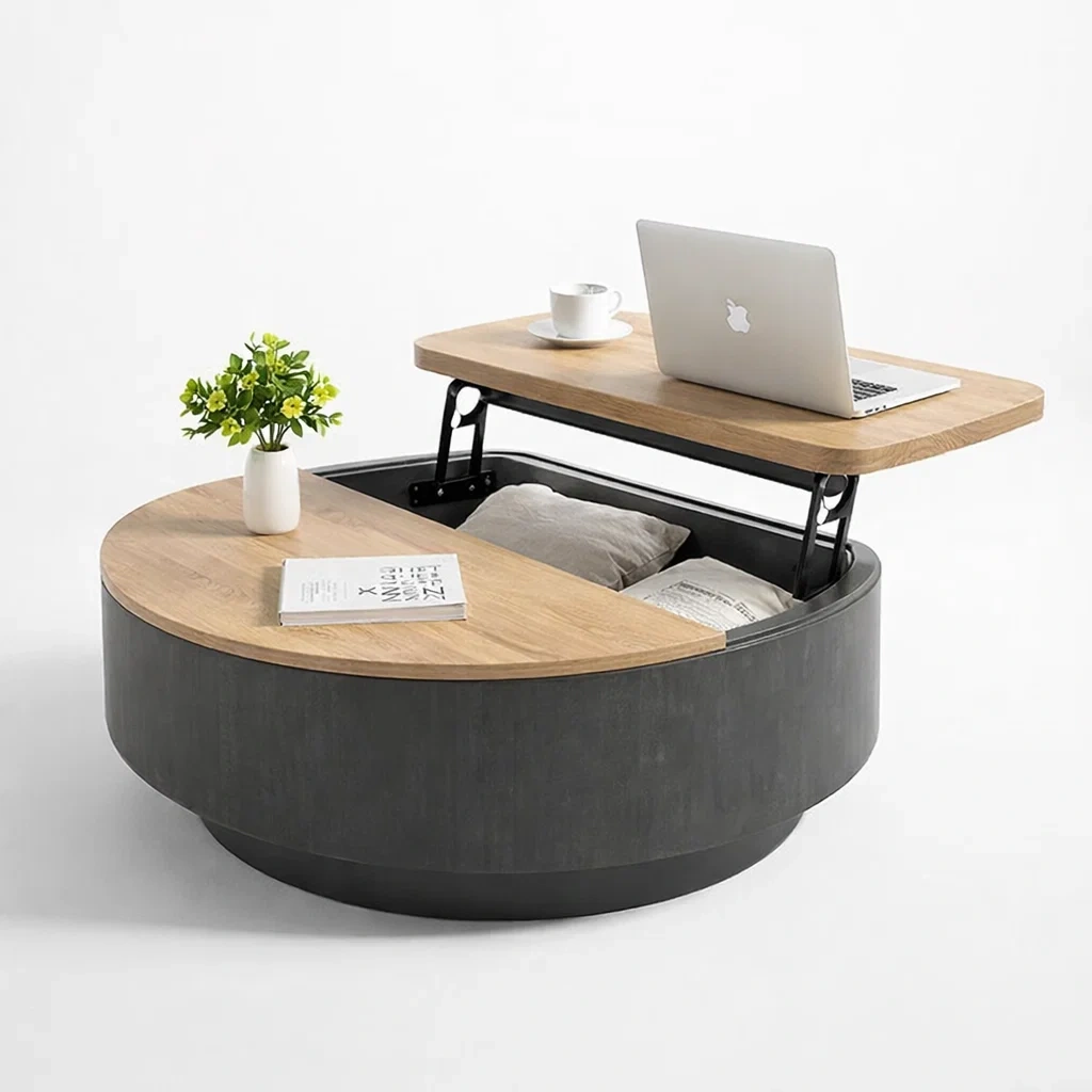 Round Lift Top Storage Coffee Table-yavniro