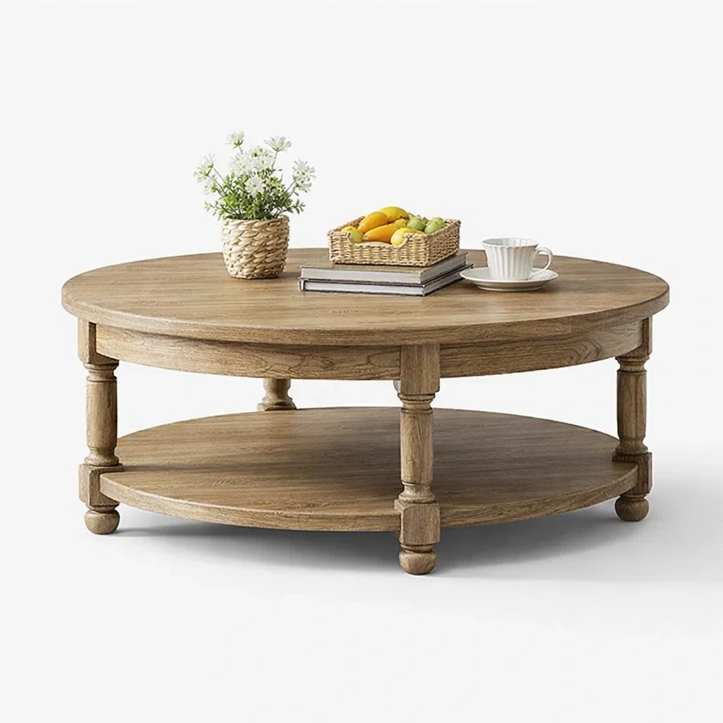 Farmhouse Round Coffee Table Shelf-yavniro