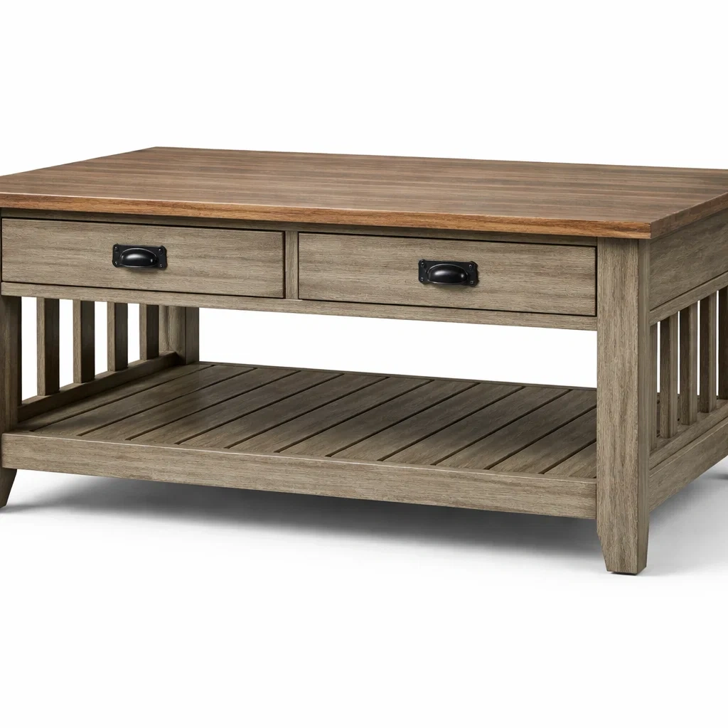 Rustic Wood Coffee Table With Drawers-yavniro