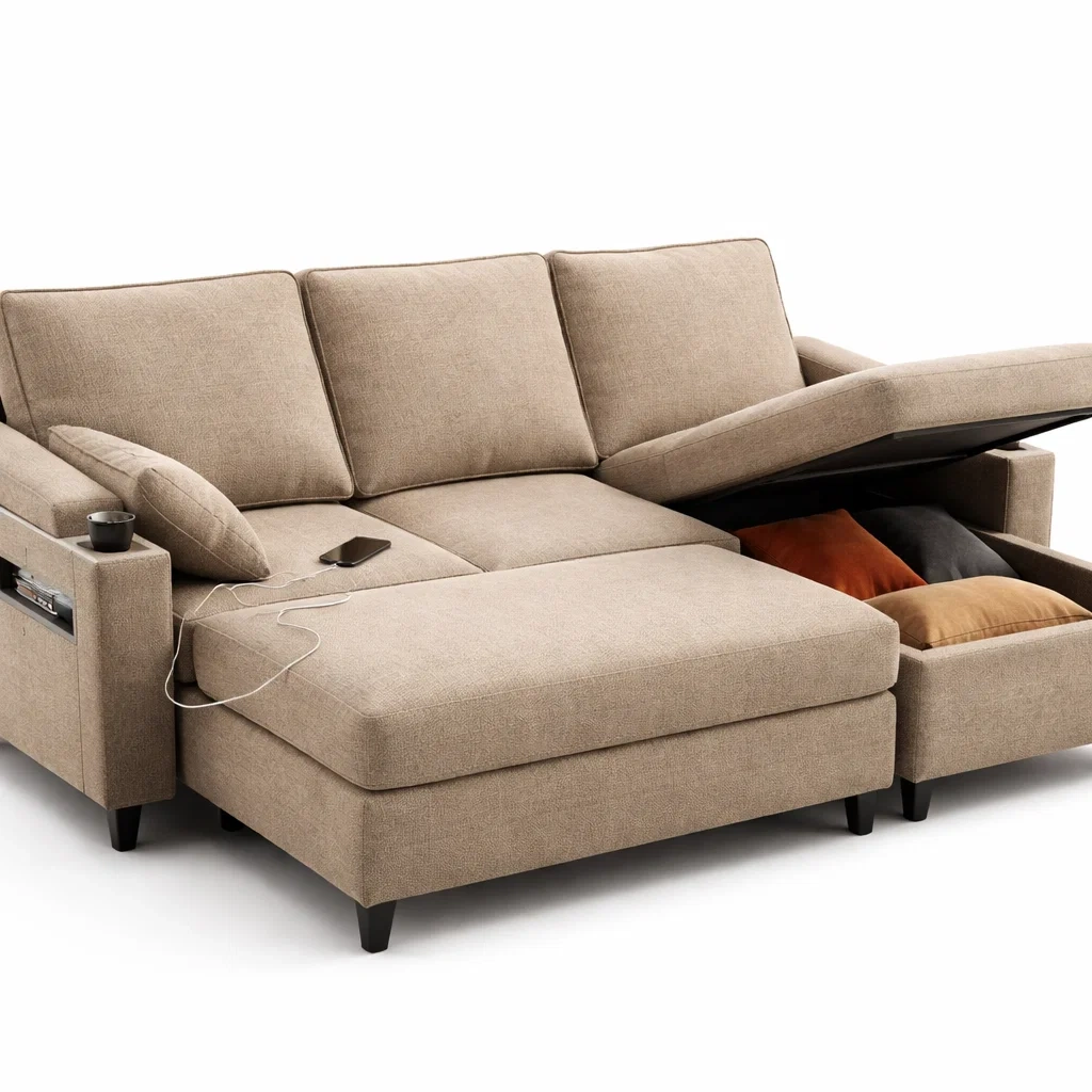 Storage Chaise Sectional Sofa With Shelf-yavniro