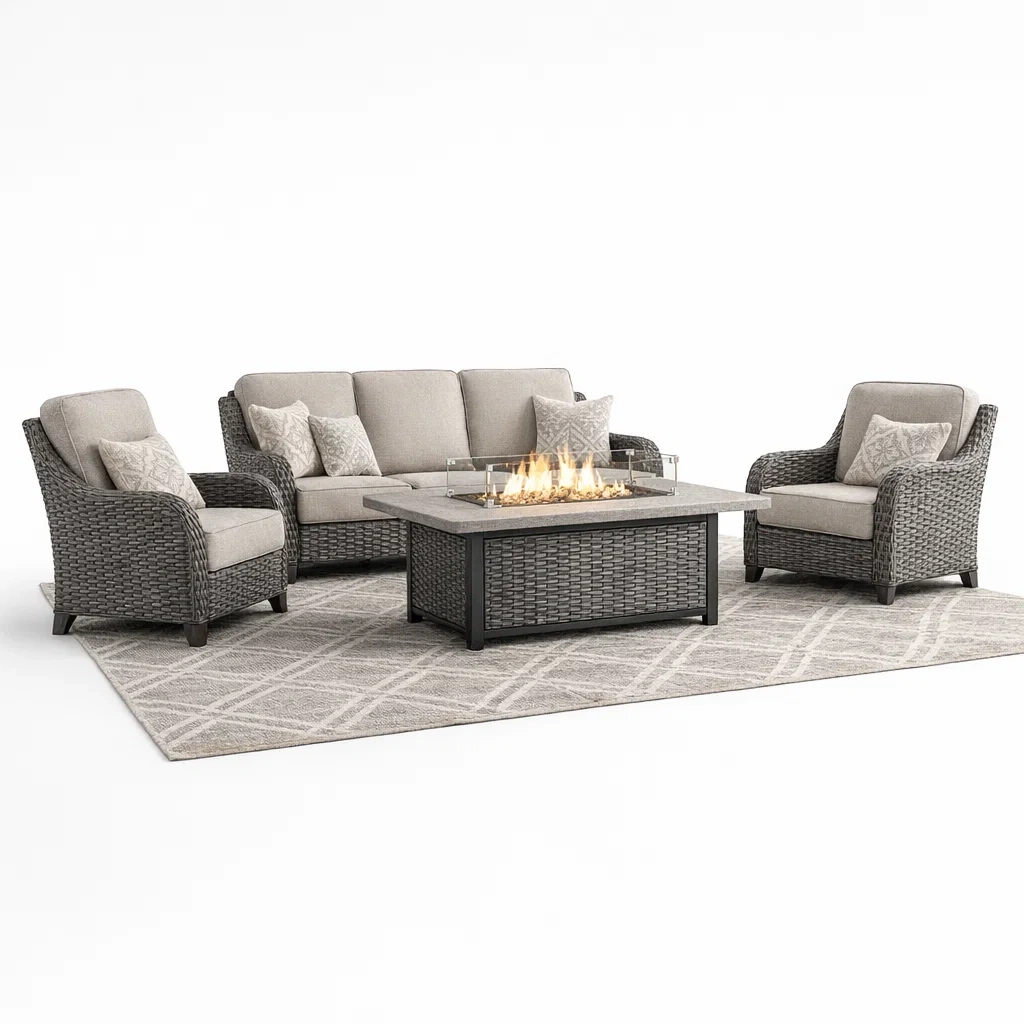 Outdoor Wicker Fire Pit Sofa Set-yavniro