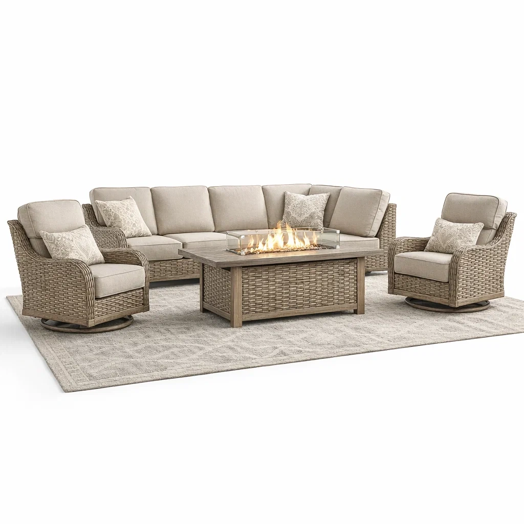 Outdoor Wicker Fire Pit Sofa Set-yavniro