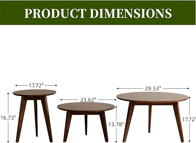 100% Solid Oak Wood Coffee Table Set, Round Coffee Table Combo Side Table w/Solid Wood Legs