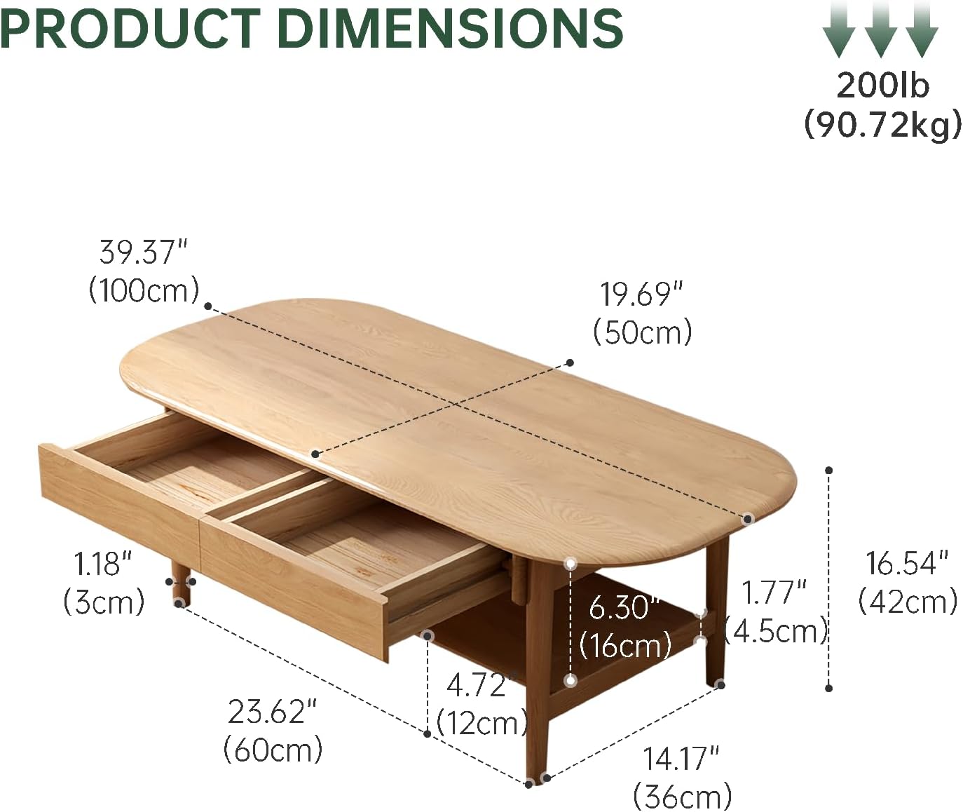 Solid Wood Coffee Table for Living Room