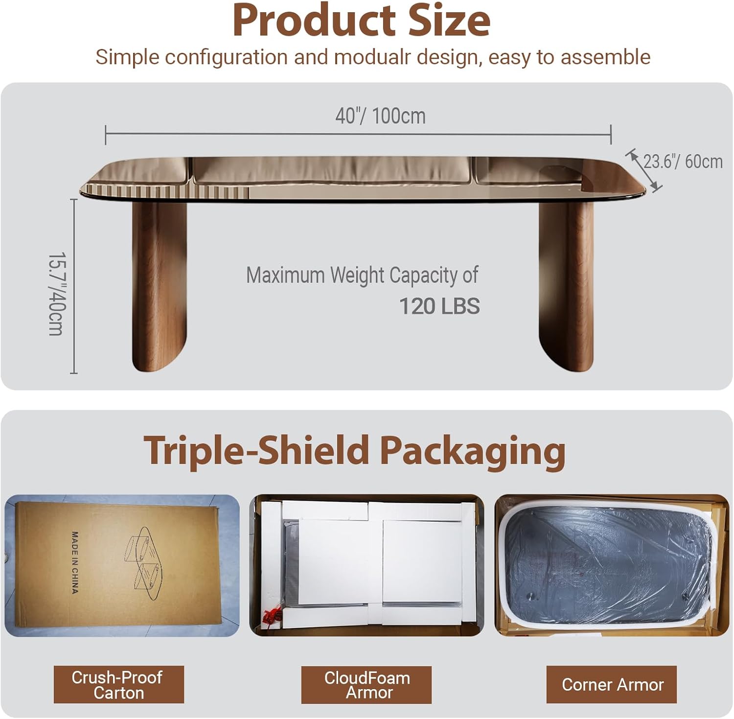 Modern Glass Coffee Table, Coffee Table for Living Room,Tempered Glass-top with Sturdy Wooden Base, Modern Coffee Tables for Small Space