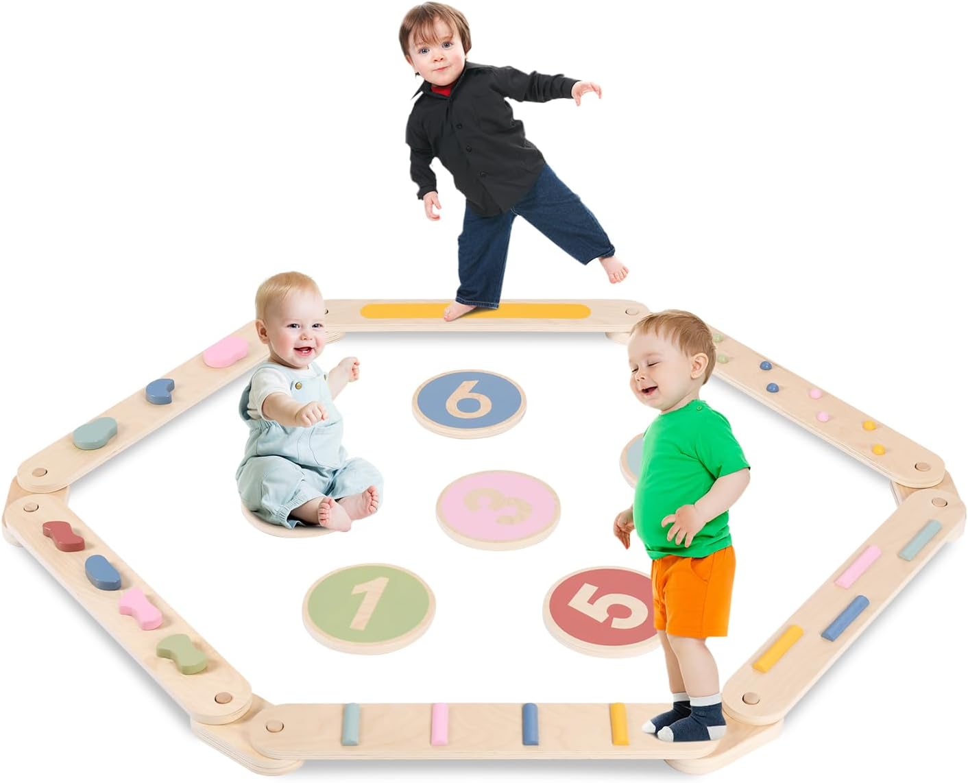 6 PCS Toddler Waldorf and Montessori Balance Board, Motor Skill Stepping Toy for Kids 3-5 Years