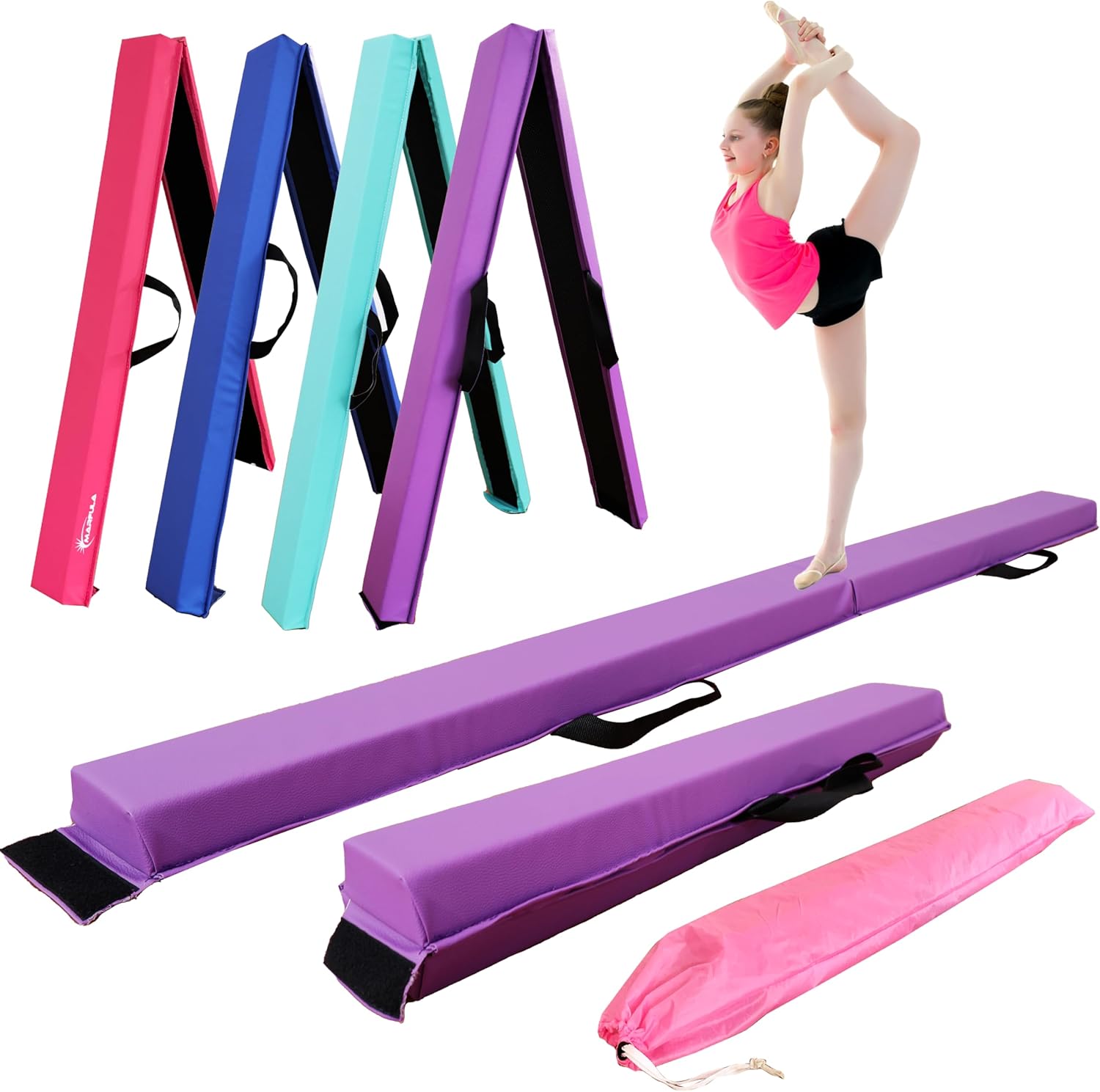 9 FT Folding Gymnastic Balance Beam for Kids with Carry Bag for Home