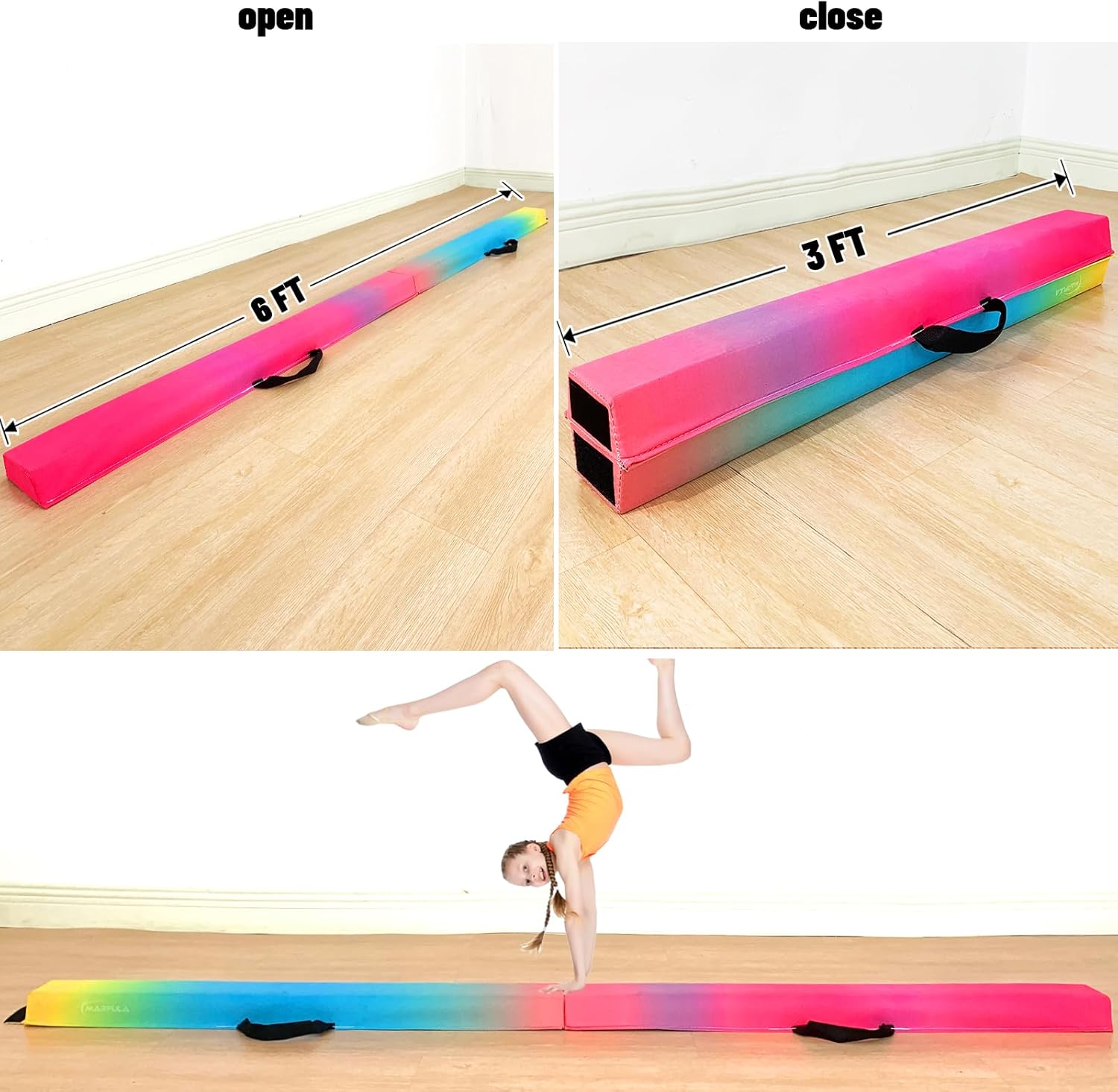6 FT Folding Gymnastics Beam Foam Balance Floor Beam - Extra Firm - Suede Cover