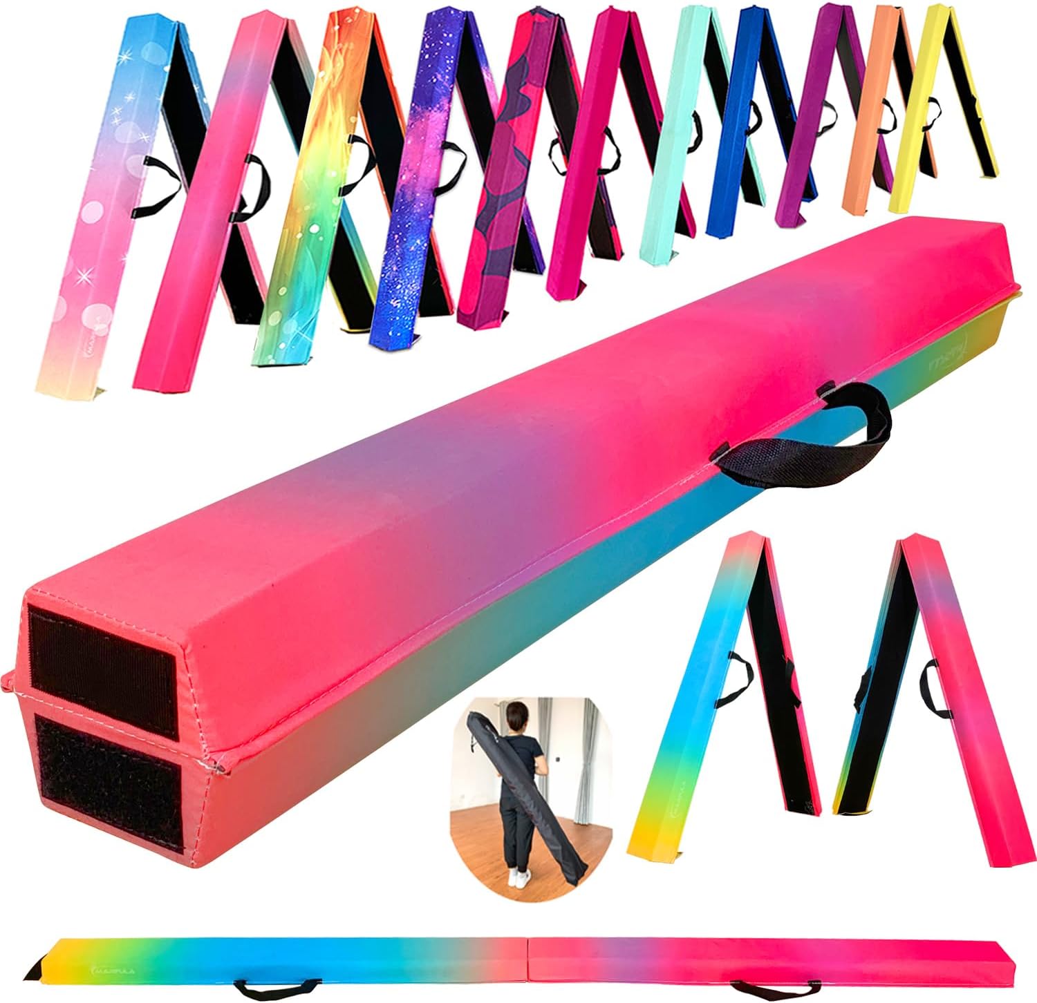 6 FT Folding Gymnastics Beam Foam Balance Floor Beam - Extra Firm - Suede Cover