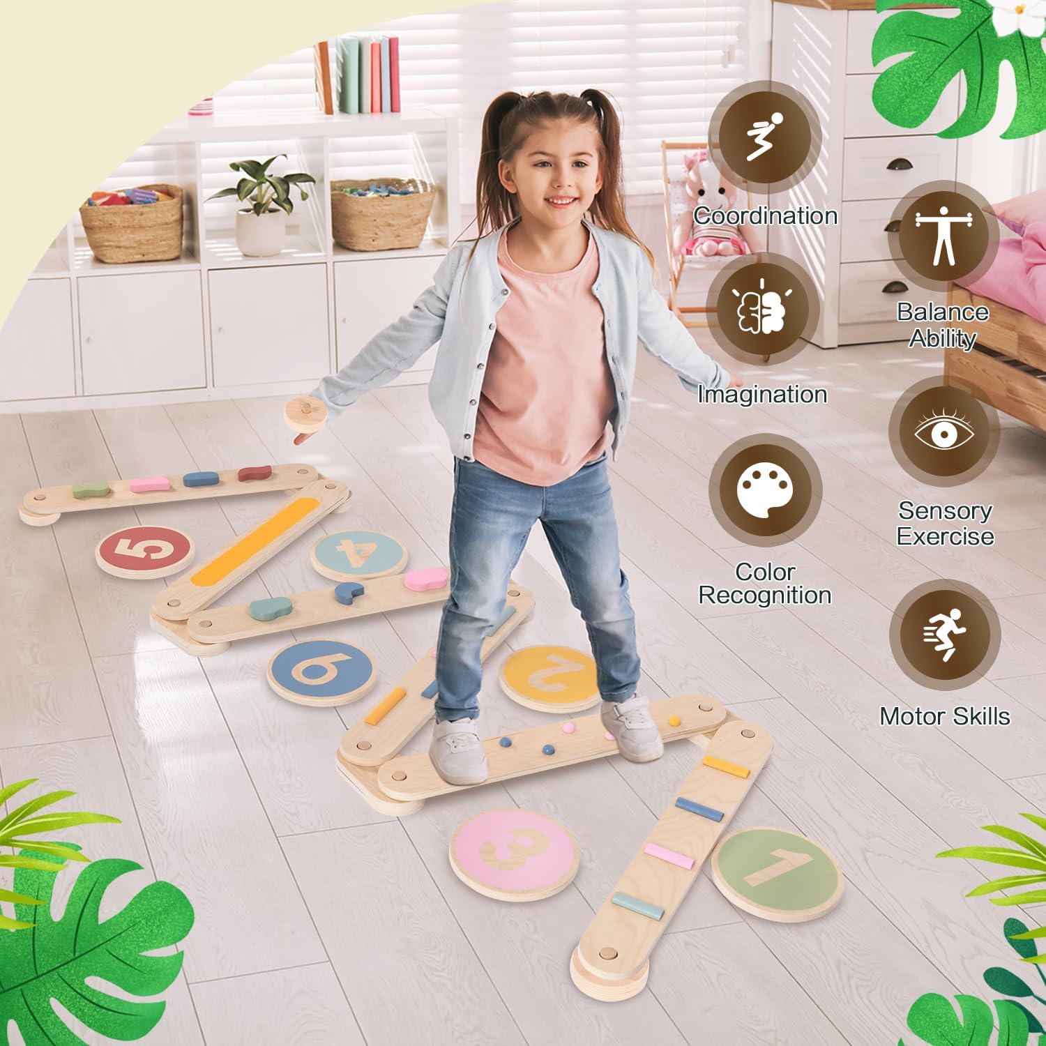 6 PCS Toddler Waldorf and Montessori Balance Board, Motor Skill Stepping Toy for Kids 3-5 Years