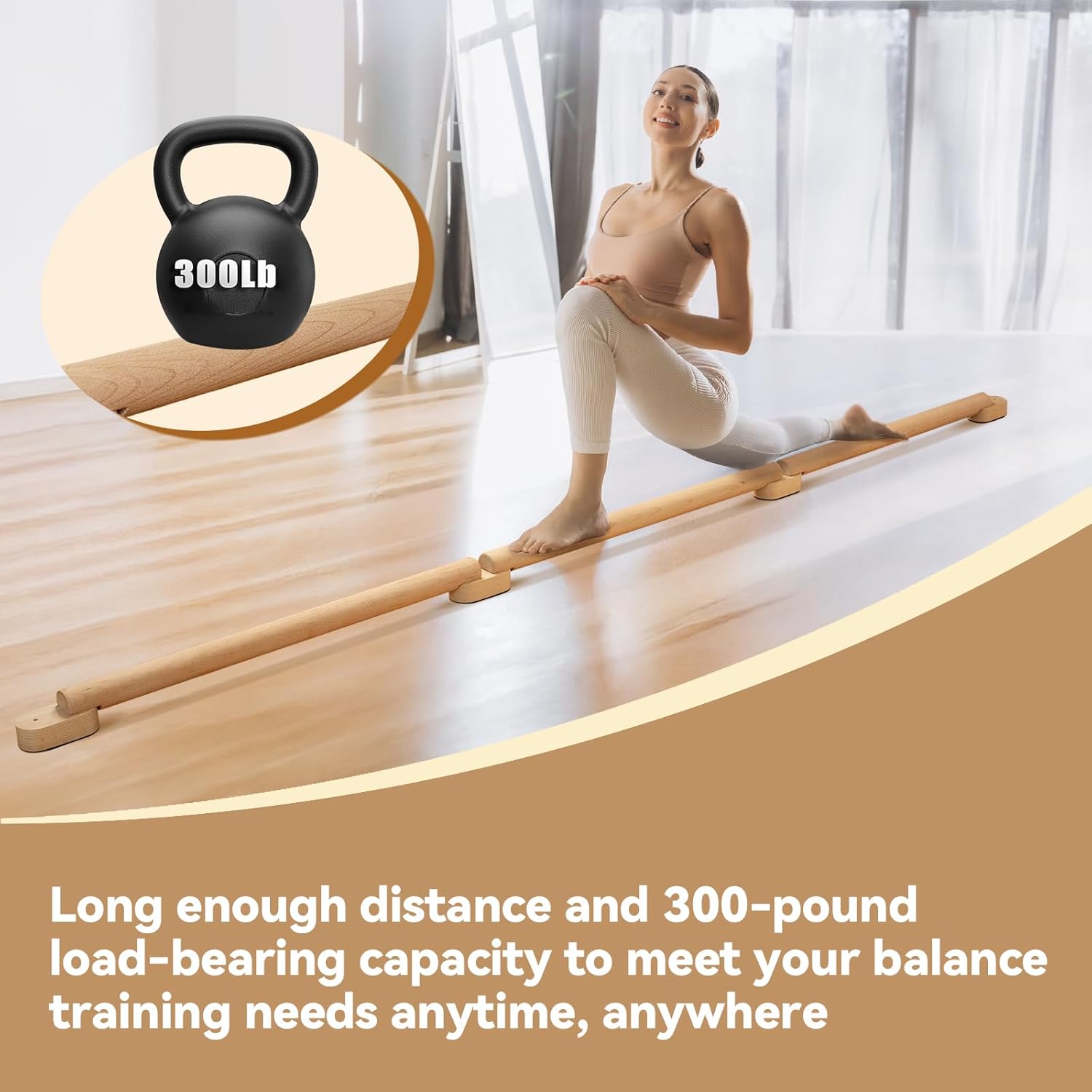 8 FT Adjustable Beech Wood Balance Beam for Indoor and Outdoor UseImprove Balance