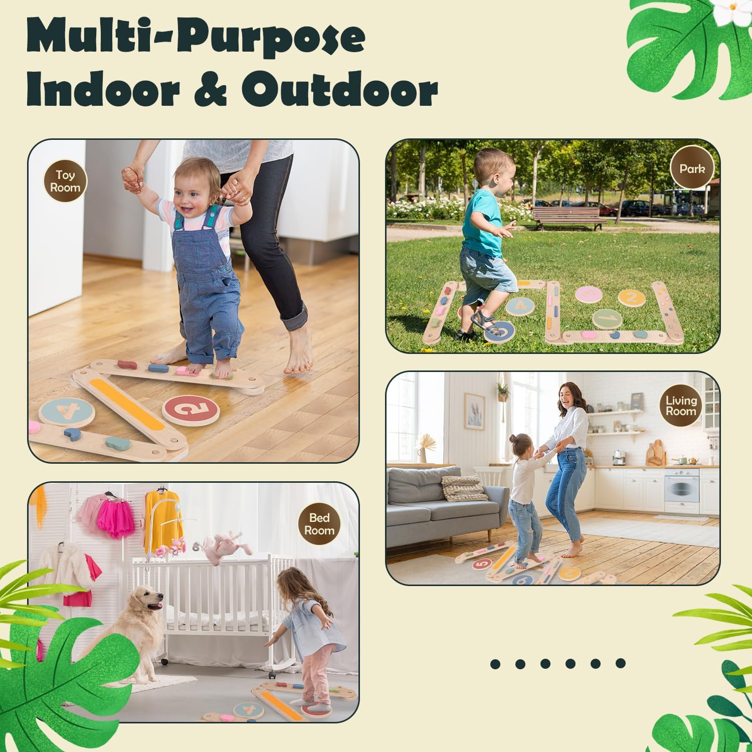 6 PCS Toddler Waldorf and Montessori Balance Board, Motor Skill Stepping Toy for Kids 3-5 Years